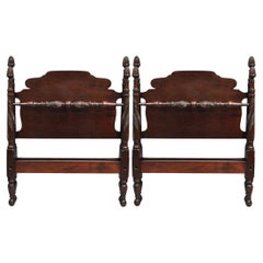 Antique Sheraton Federal Carved Mahogany Acorn Finial Twin Bed by Richter - Pair