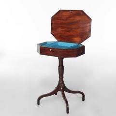 Antique Sheraton Federal Mahogany Spider Leg Lift-Top Sewing Stand c1820