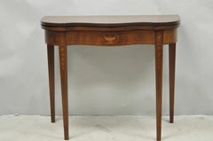 Antique Sheraton Federal Mahogany Urn Inlay Flip Serpentine Console Game Table