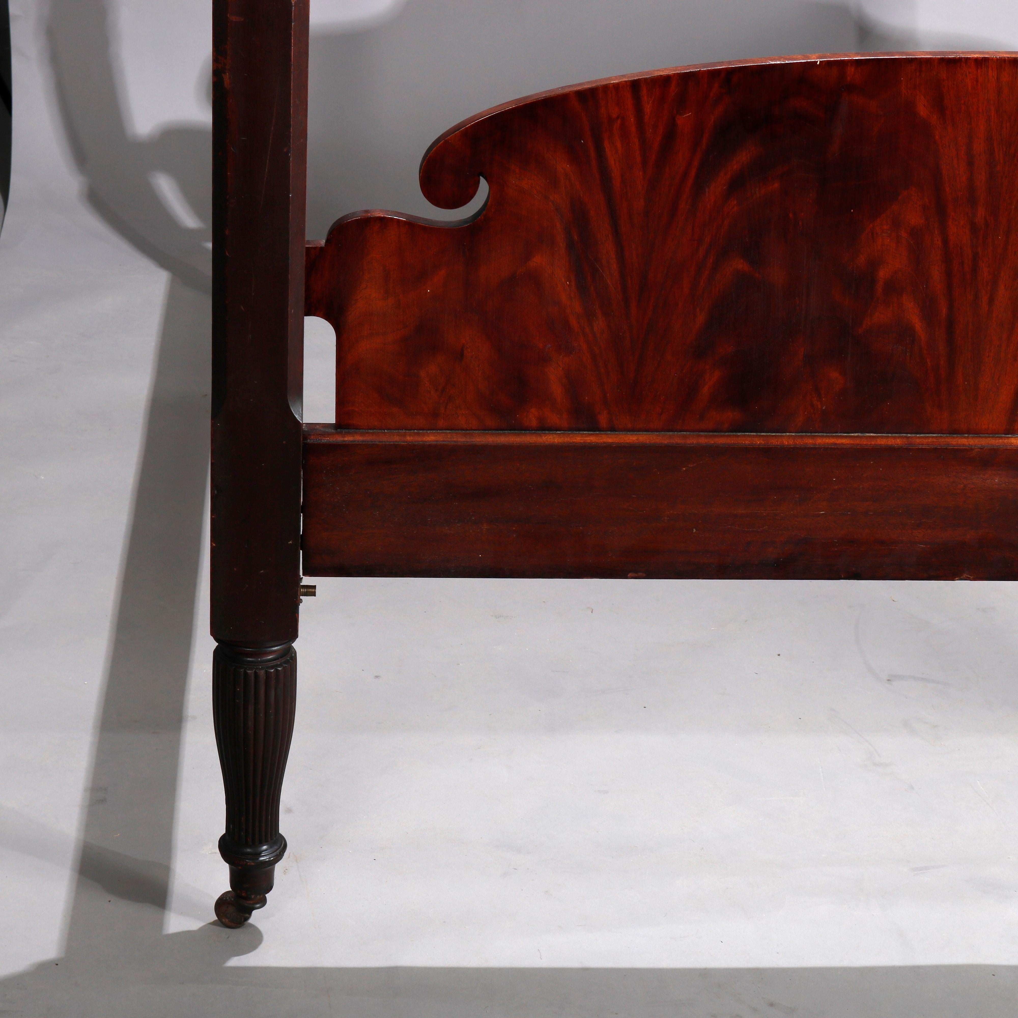 Sheraton Flame Mahogany Acanthus Carved Full/Double Poster Bed, 19th Century 1