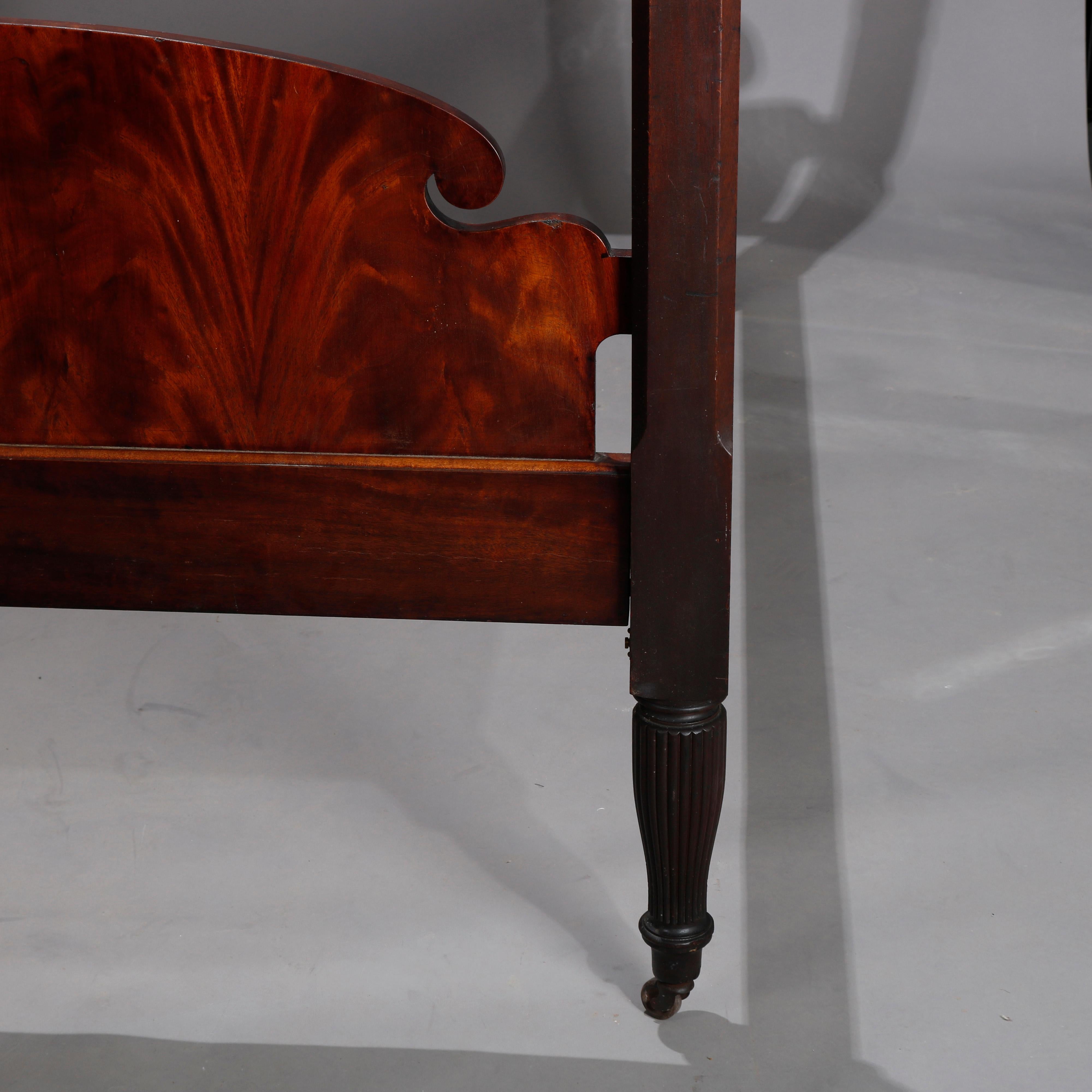Sheraton Flame Mahogany Acanthus Carved Full/Double Poster Bed, 19th Century 2