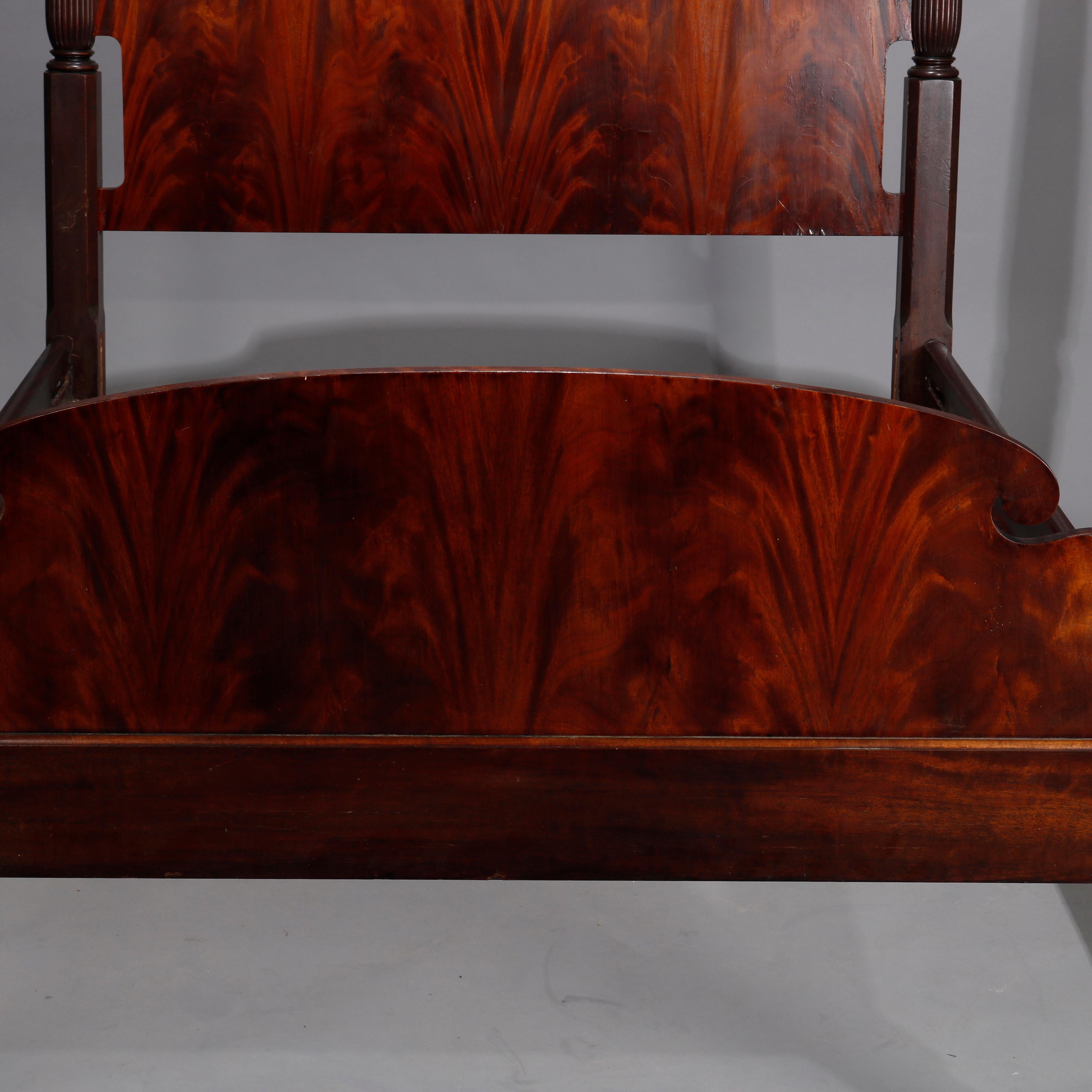 Sheraton Flame Mahogany Acanthus Carved Full/Double Poster Bed, 19th Century 3