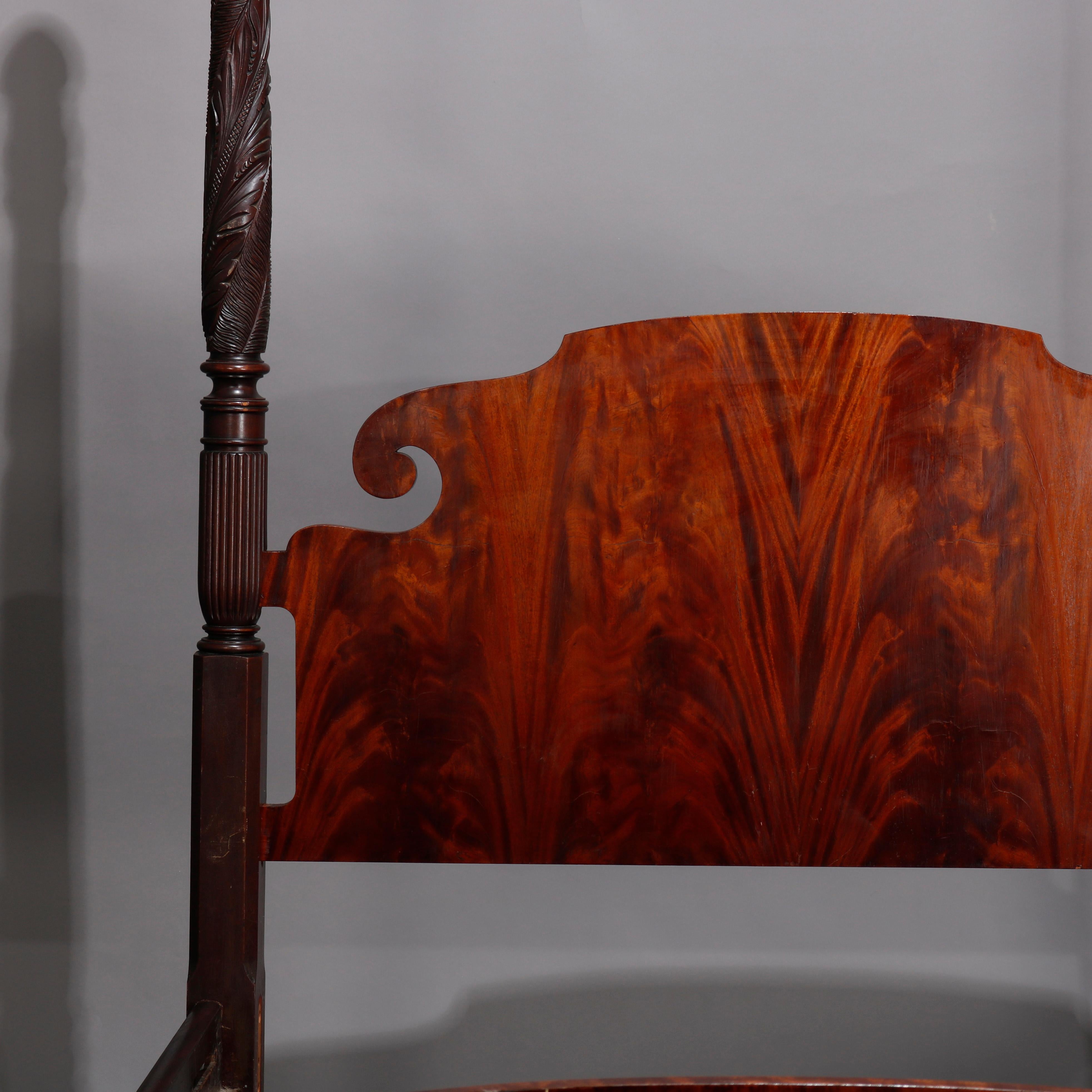 Sheraton Flame Mahogany Acanthus Carved Full/Double Poster Bed, 19th Century 4