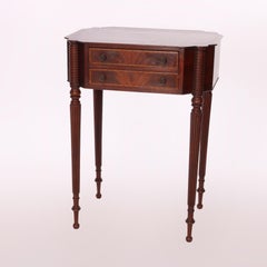 Antique Sheraton Flame Mahogany Banded Inlay Sewing Stand, 19th C