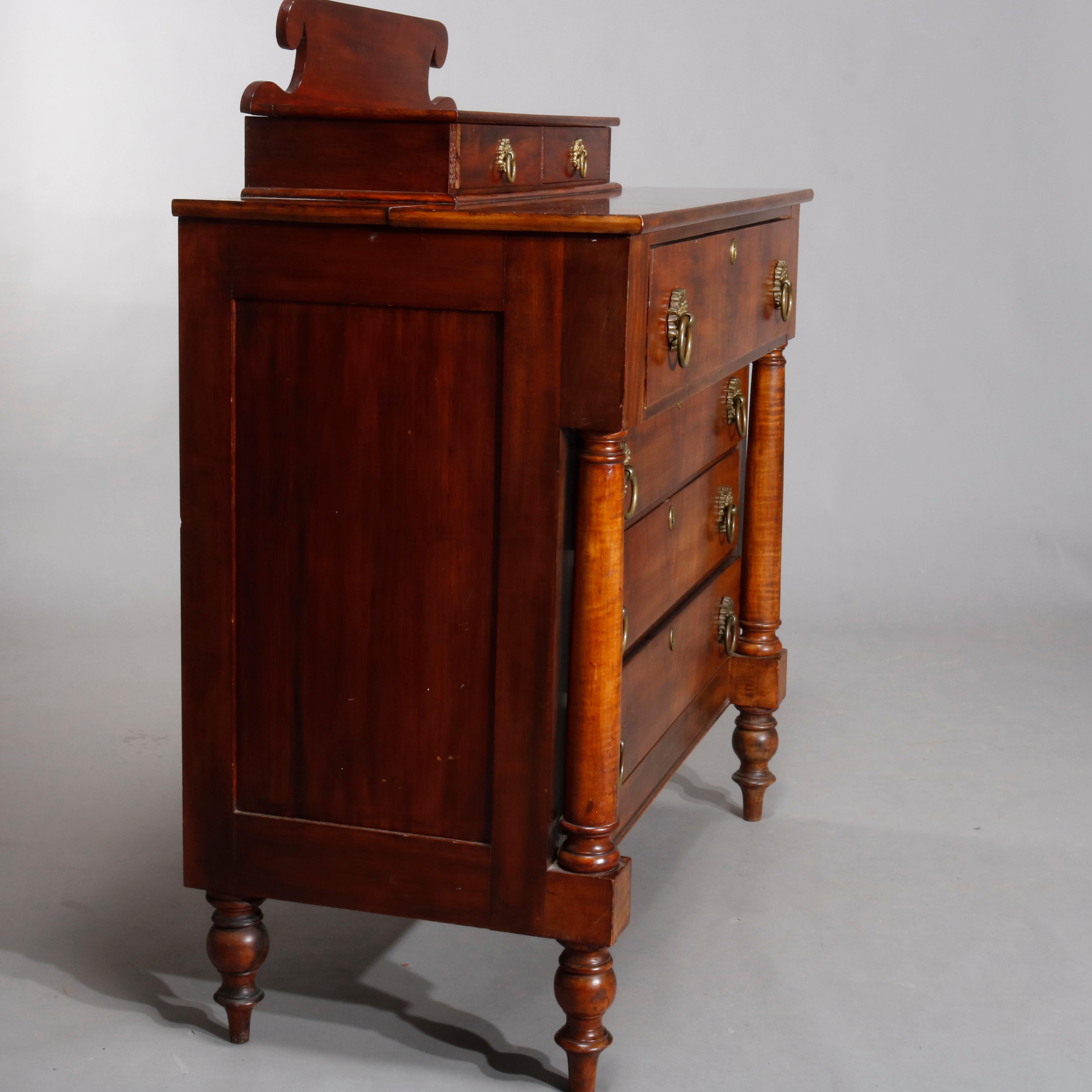 American Antique Sheraton Flame Mahogany Chest of Drawers, 19th Century