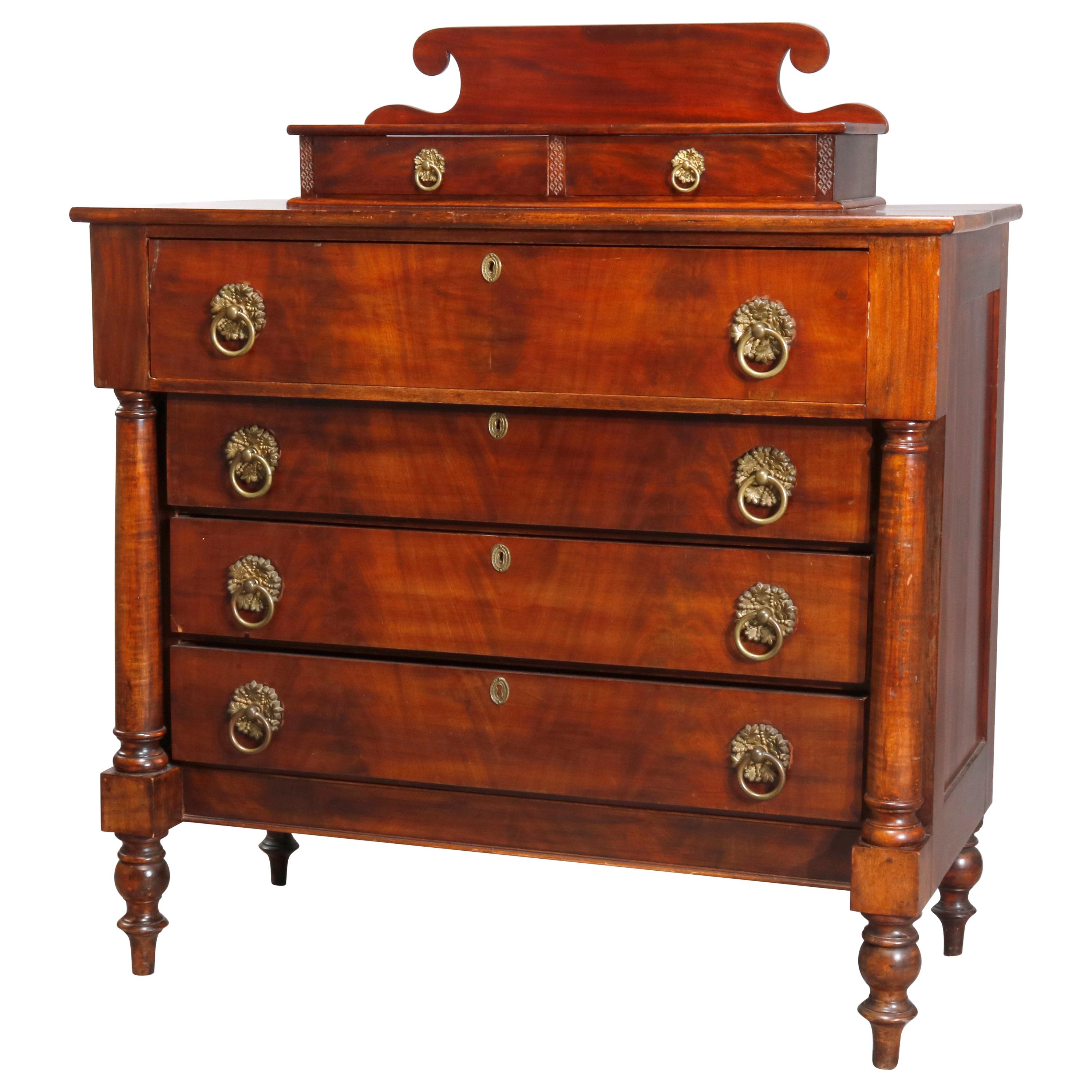 Antique Sheraton Flame Mahogany Chest of Drawers, 19th Century