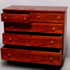 Antique Sheraton Flame Mahogany Folk Art Chest with Star Inlaid Pulls