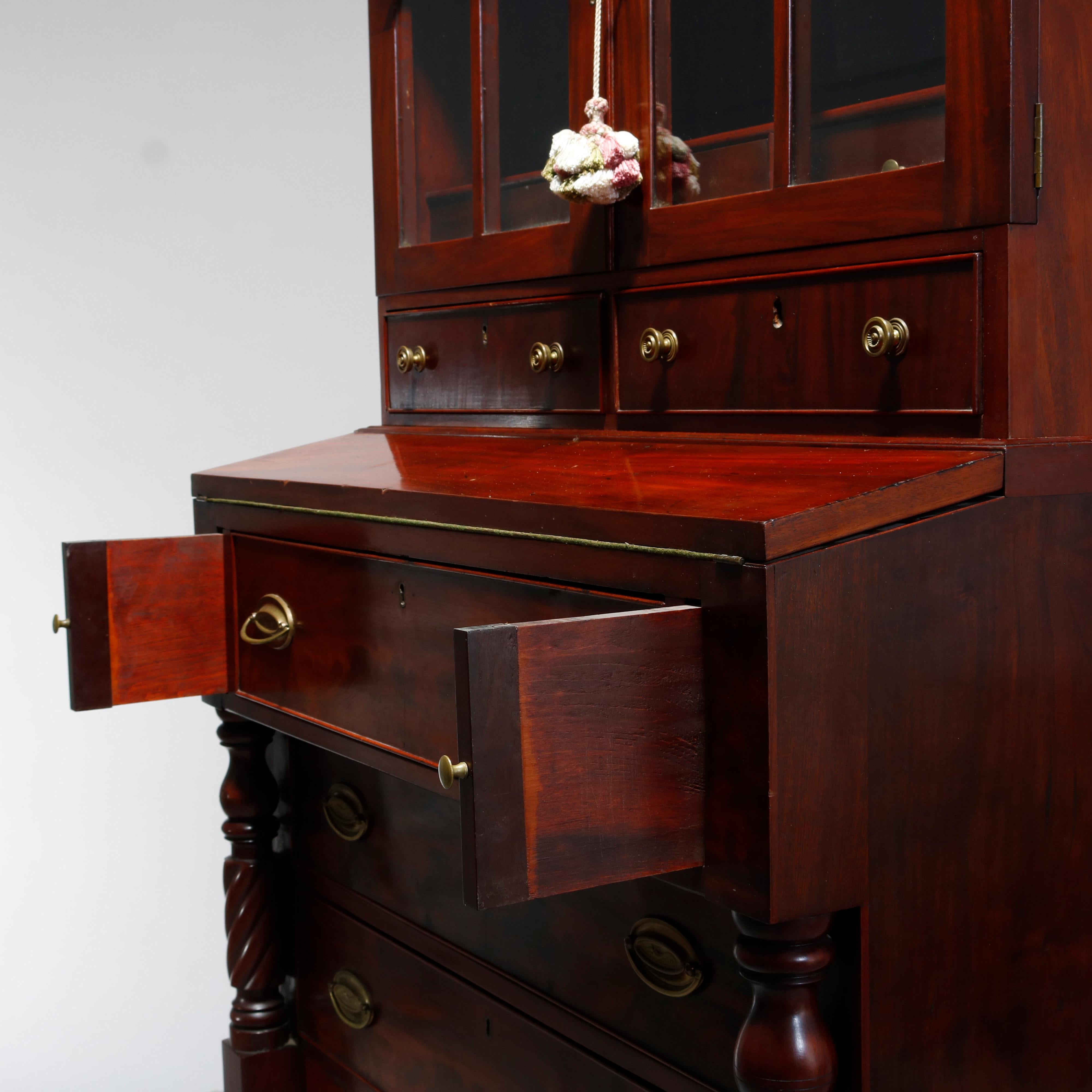Antique Sheraton Flame Mahogany Step Back Secretary Desk, Circa 1830 3