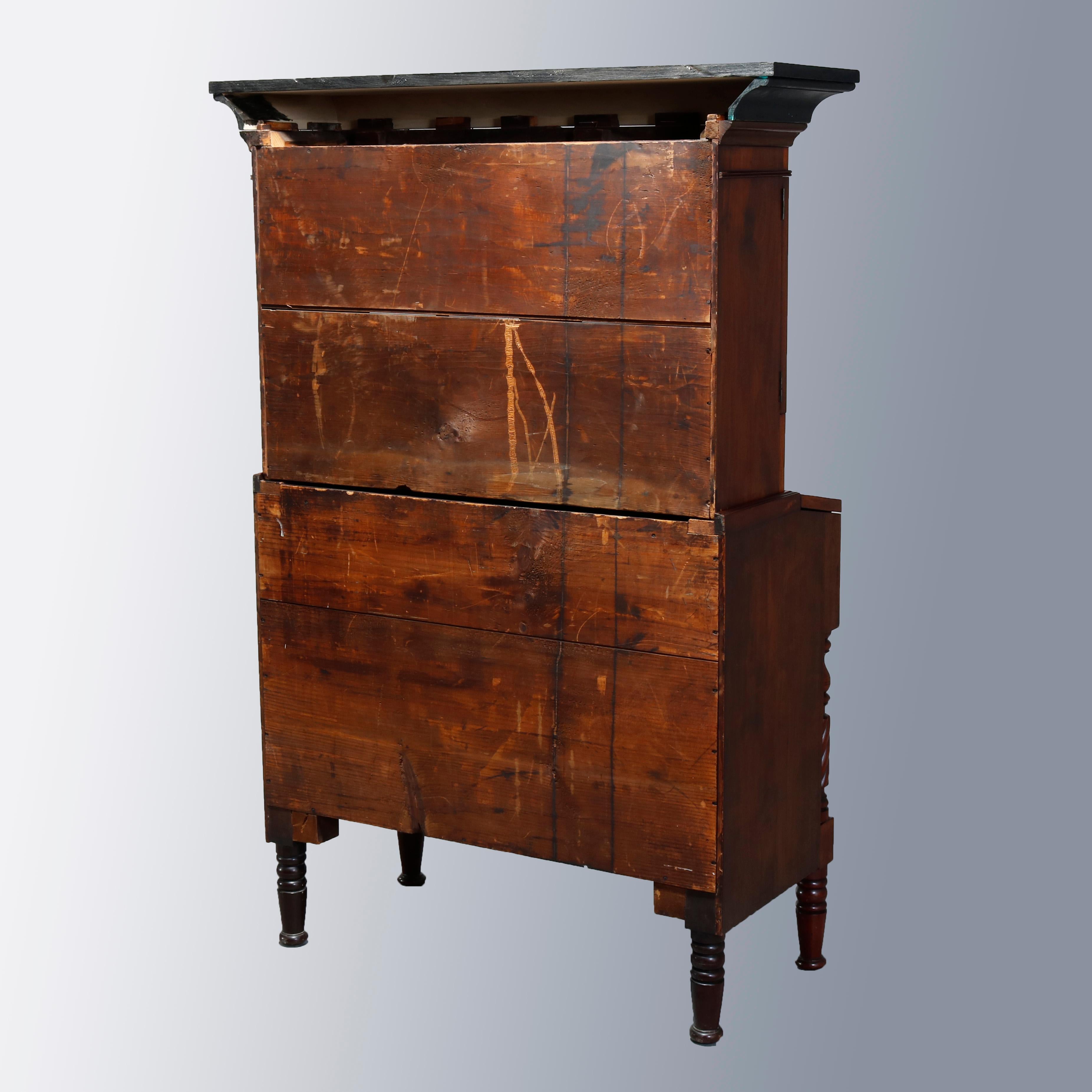 Antique Sheraton Flame Mahogany Step Back Secretary Desk, Circa 1830 7