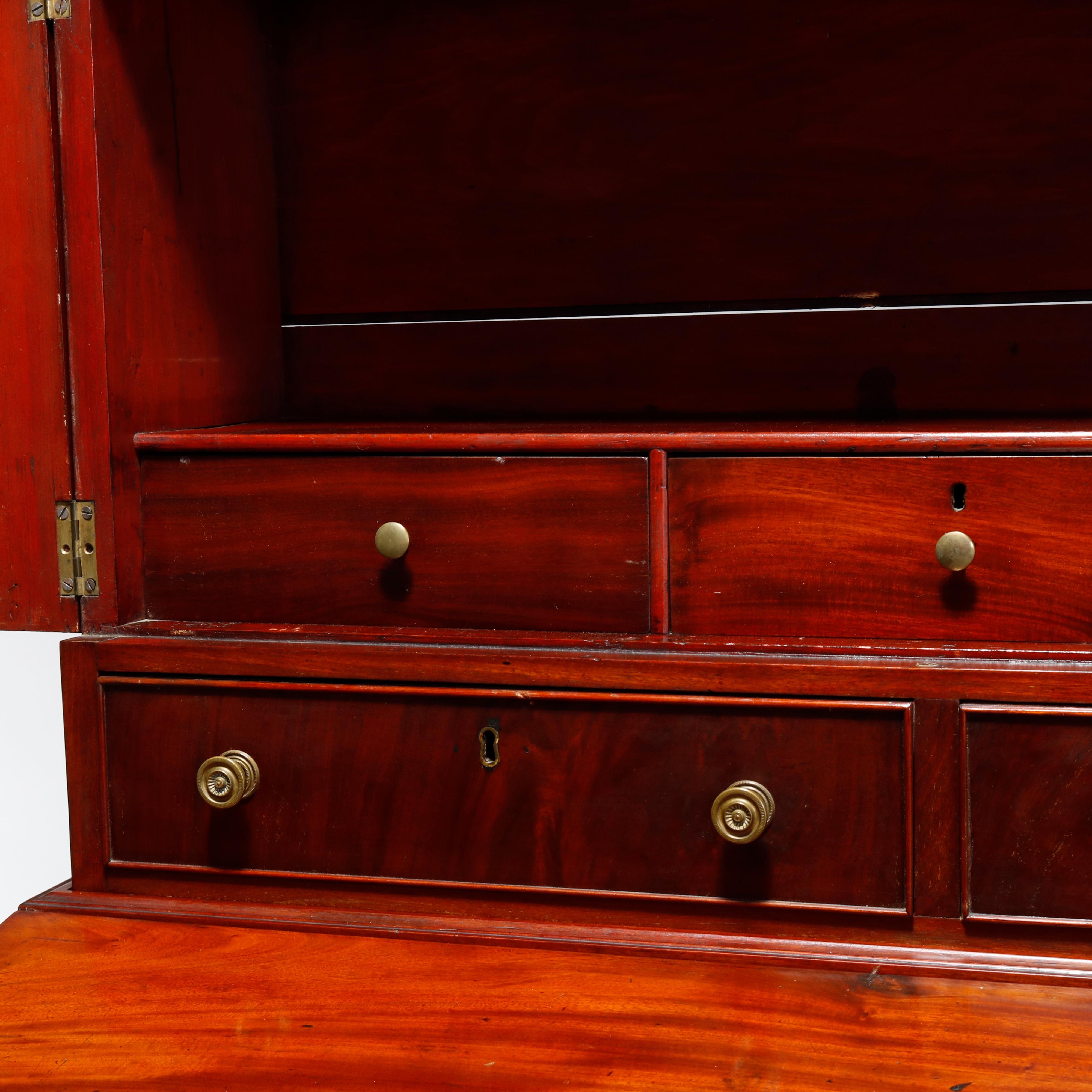 Antique Sheraton Flame Mahogany Step Back Secretary Desk, Circa 1830 In Good Condition In Big Flats, NY