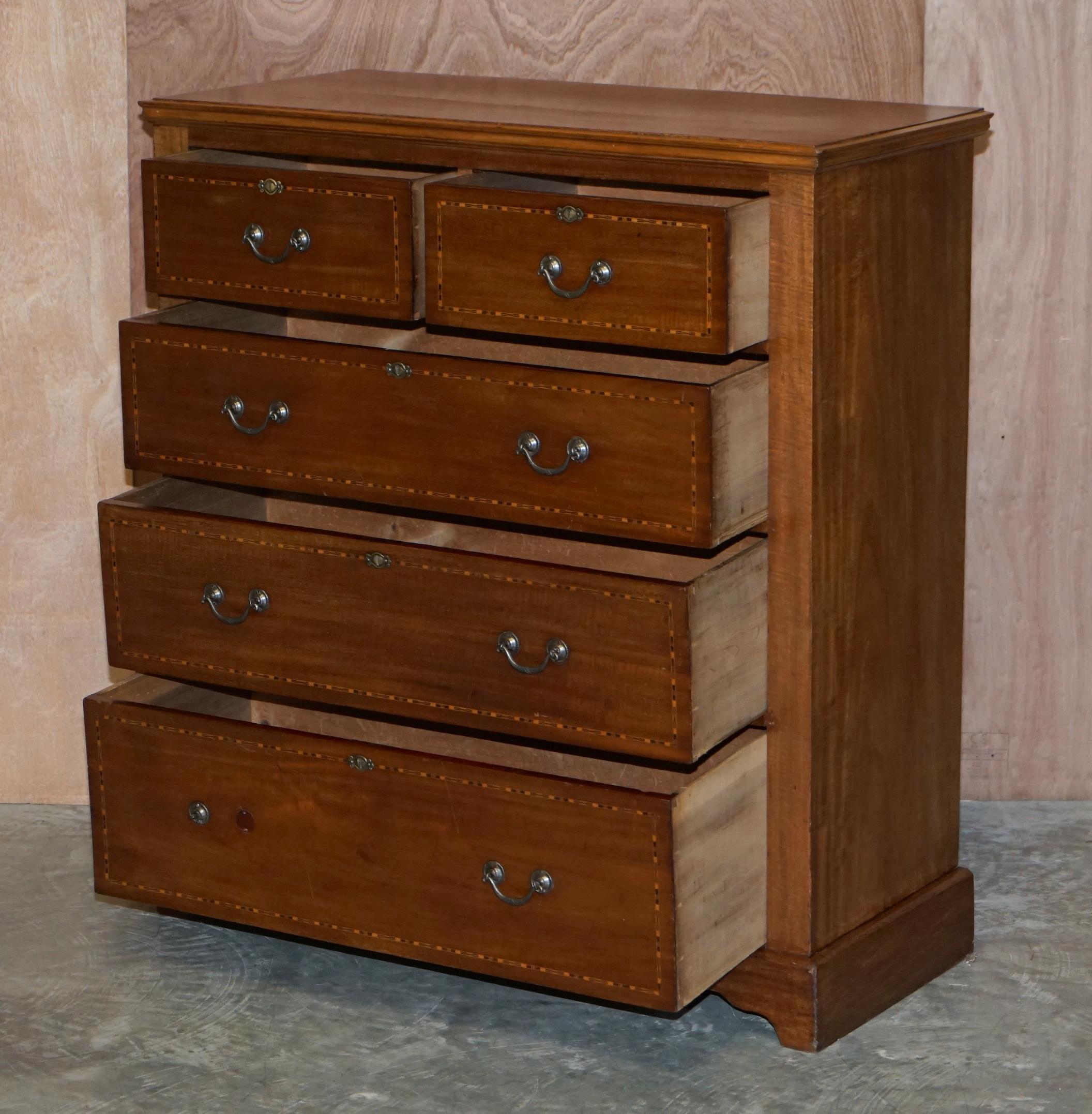 Antique Sheraton Inlaid Victorian 1860 Chest of Drawers Satinwood & Hardwood 11