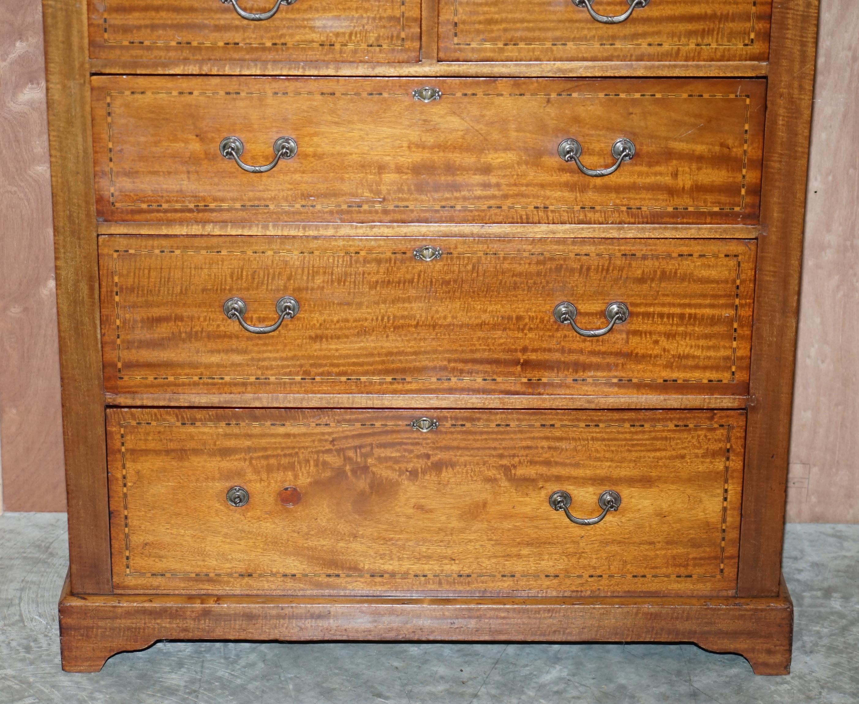 Hand-Crafted Antique Sheraton Inlaid Victorian 1860 Chest of Drawers Satinwood & Hardwood