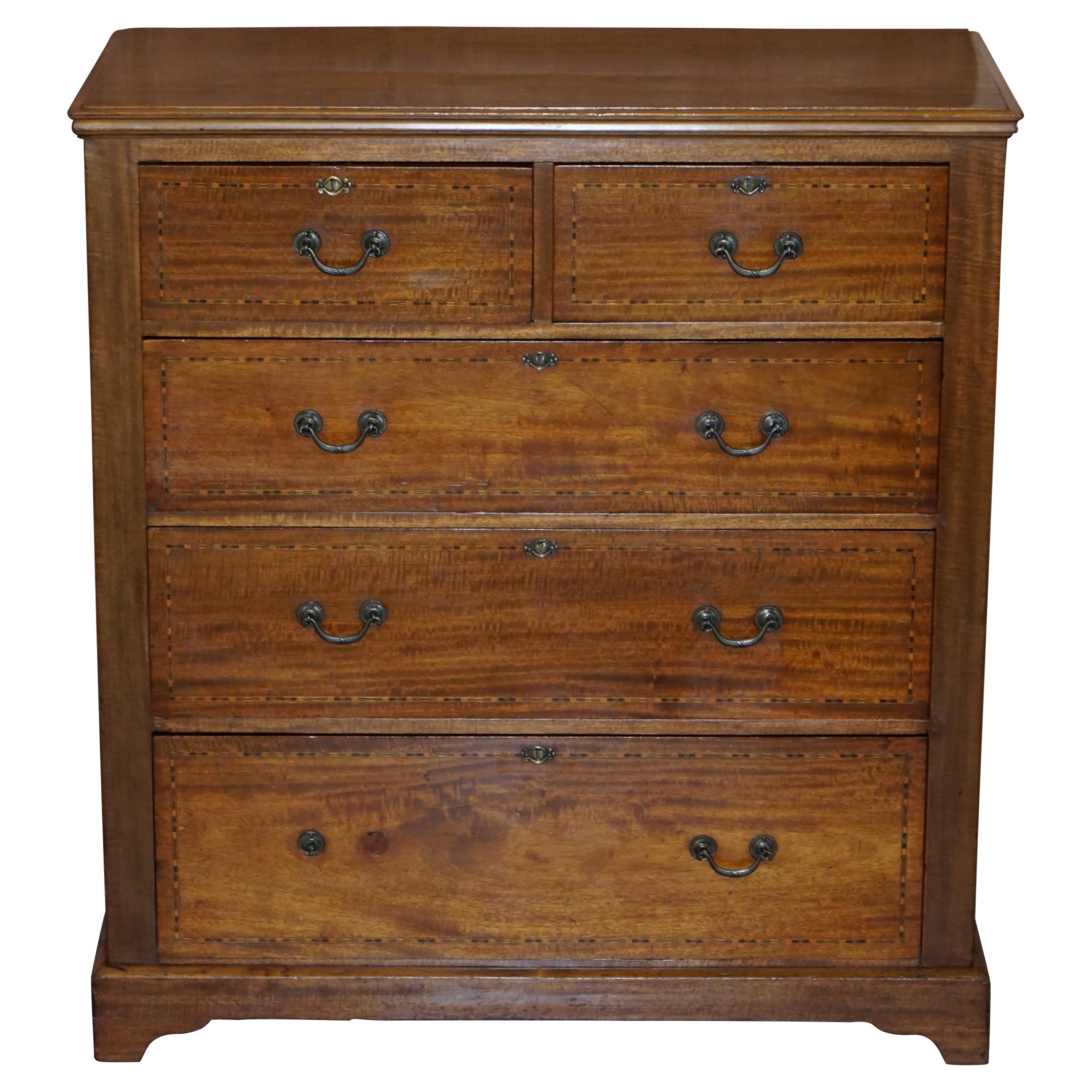 Antique Sheraton Inlaid Victorian 1860 Chest of Drawers Satinwood & Hardwood