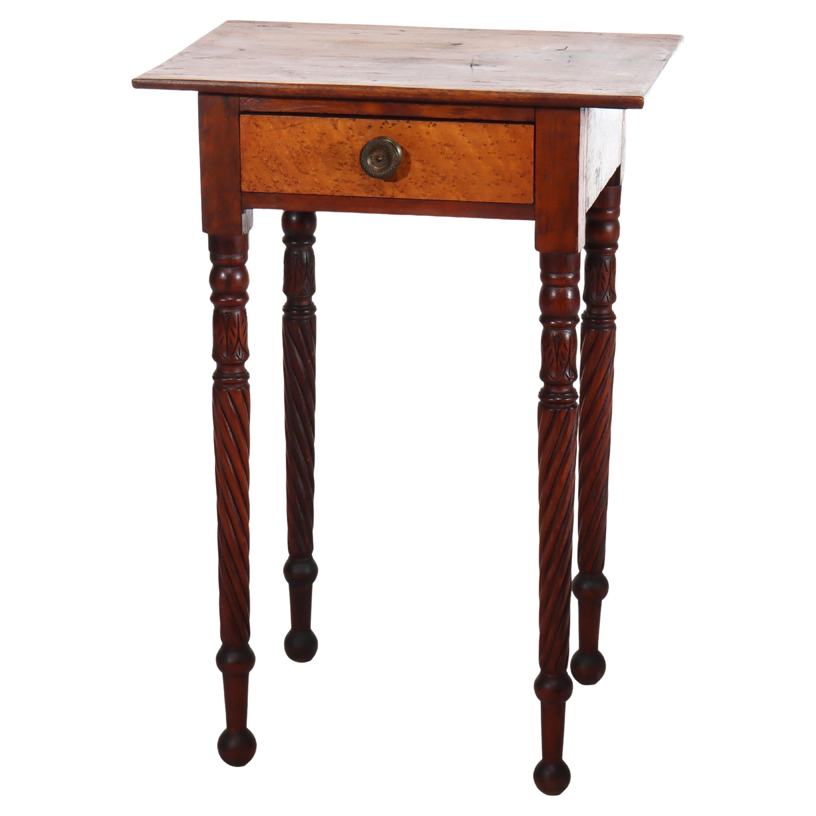 Antique Sheraton Mahogany & Birds Eye Maple Side Stand With Rope-Twist Legs