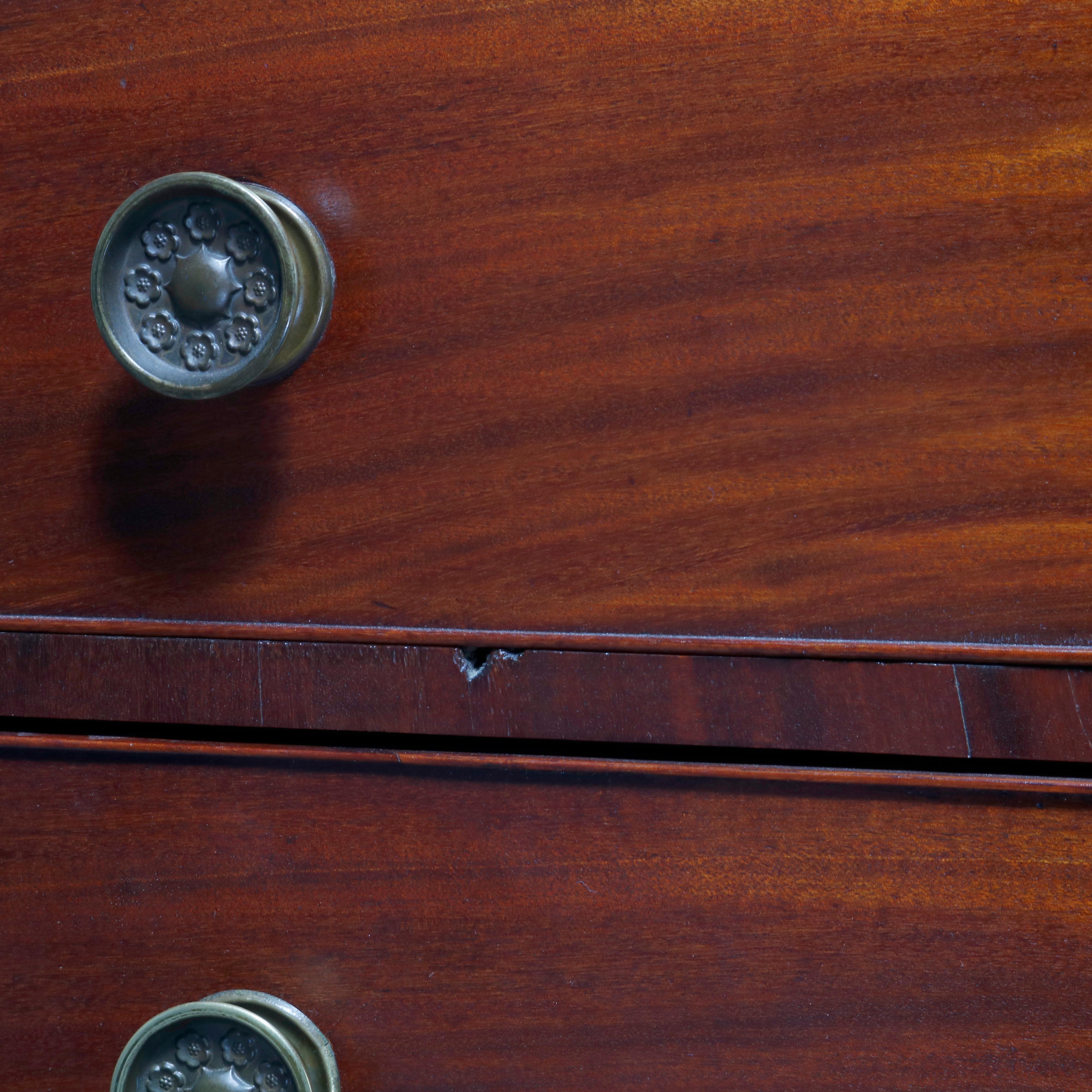 Metal Antique Sheraton Mahogany & Cherry Chest of Drawers, Circa 1830