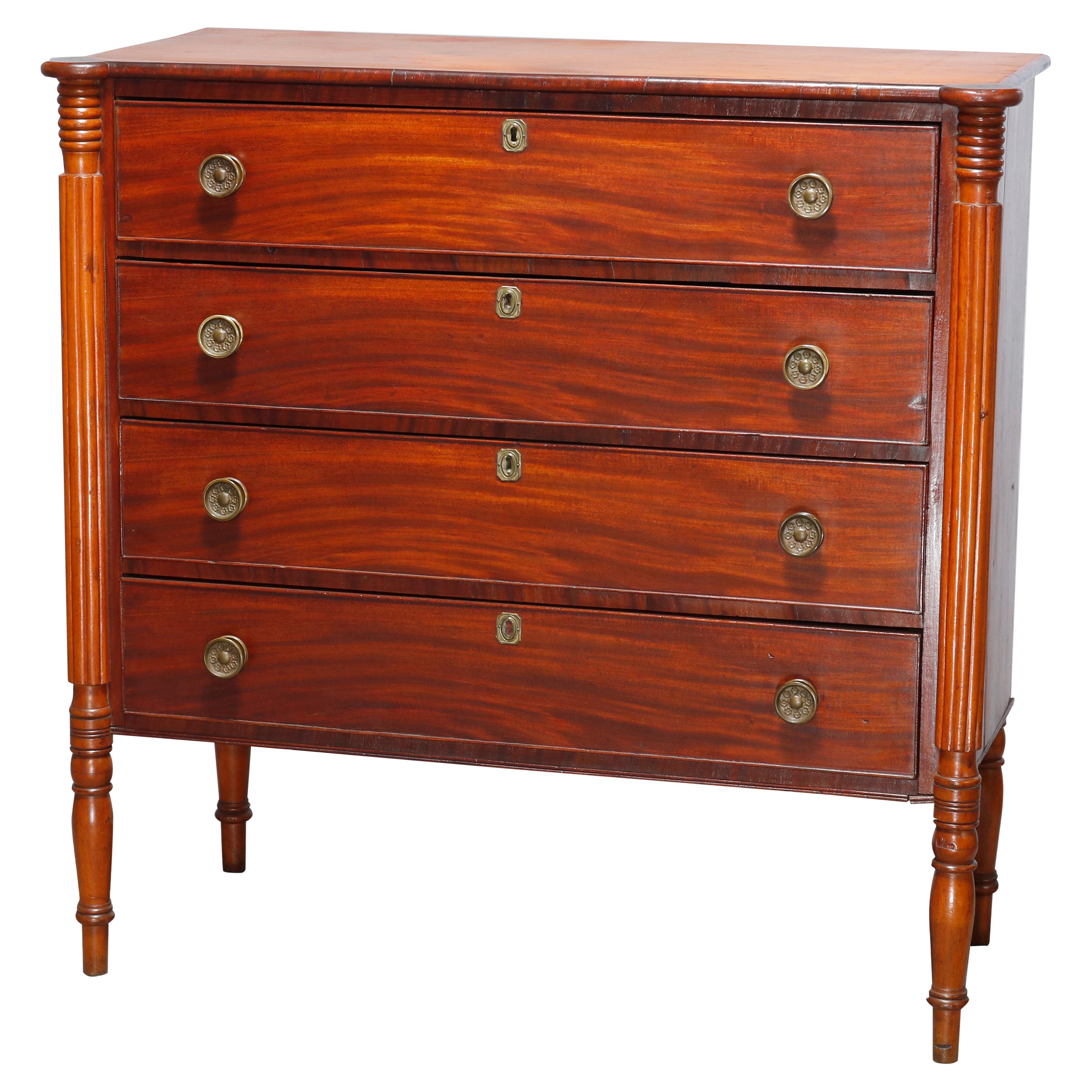 Antique Sheraton Mahogany & Cherry Chest of Drawers, Circa 1830