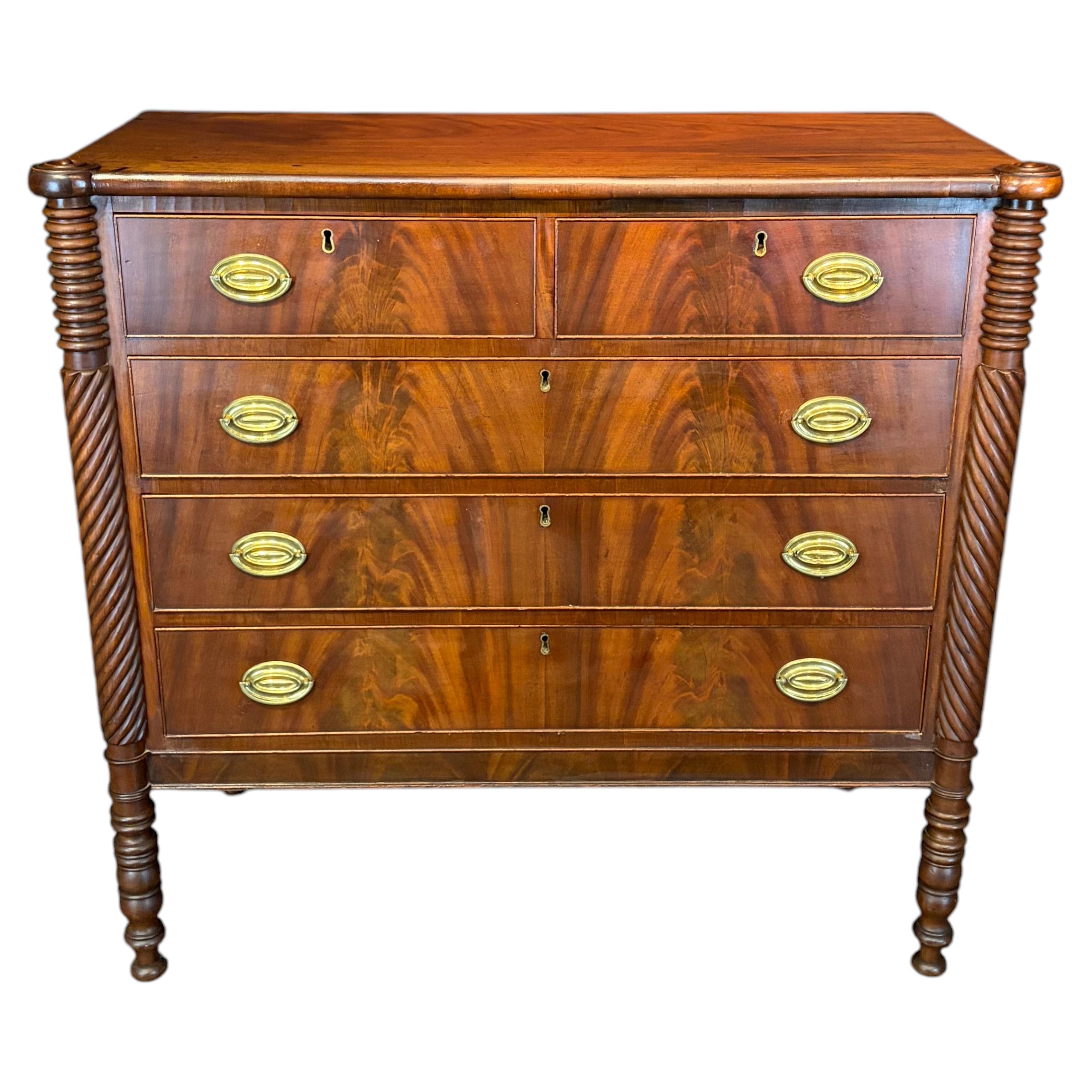Antique Sheraton Mahogany Cookie Corner Four Drawer Chest Commode For Sale