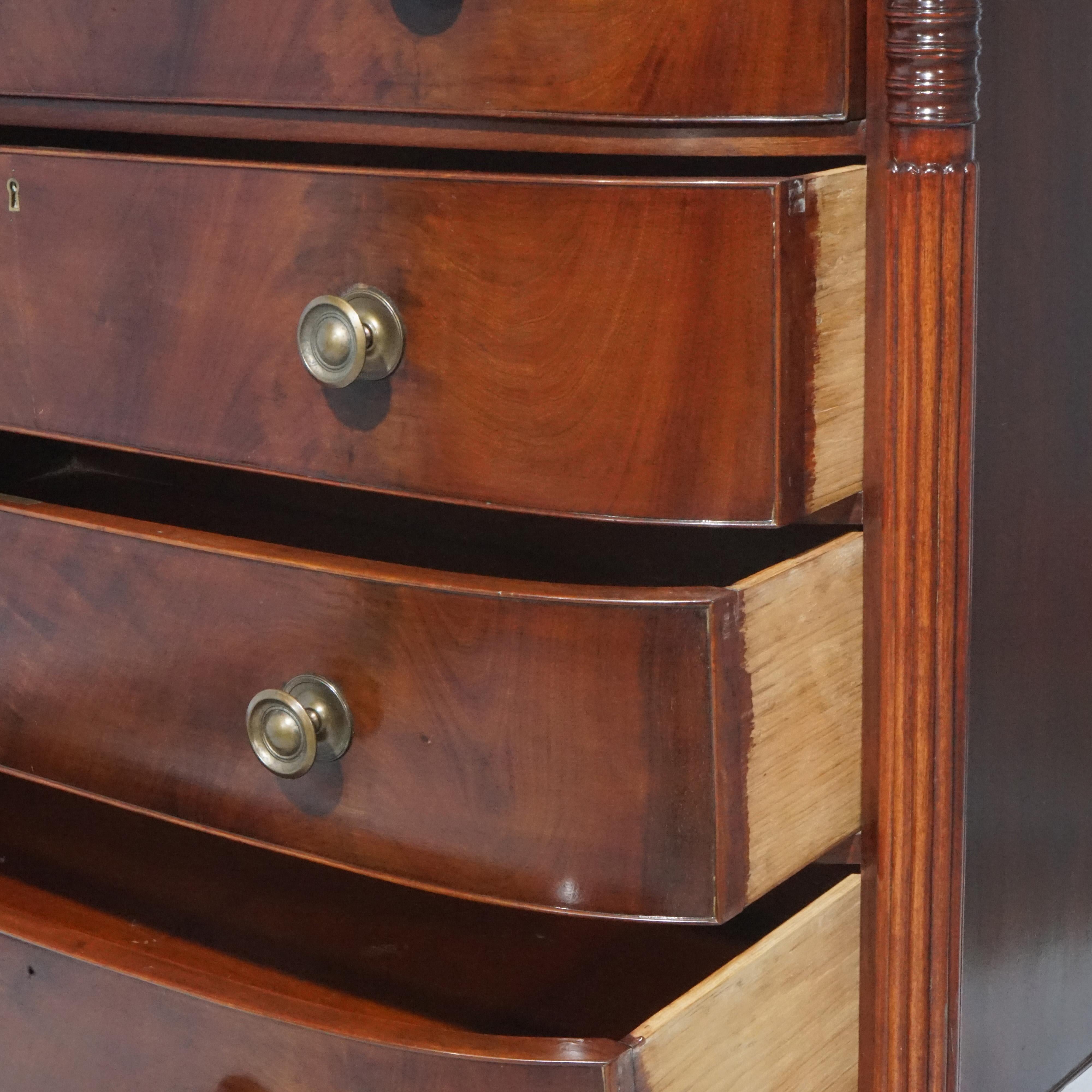 Antique Sheraton Mahogany & Flame Mahogany Swell Front & Reeded Leg Chest, c1820 6