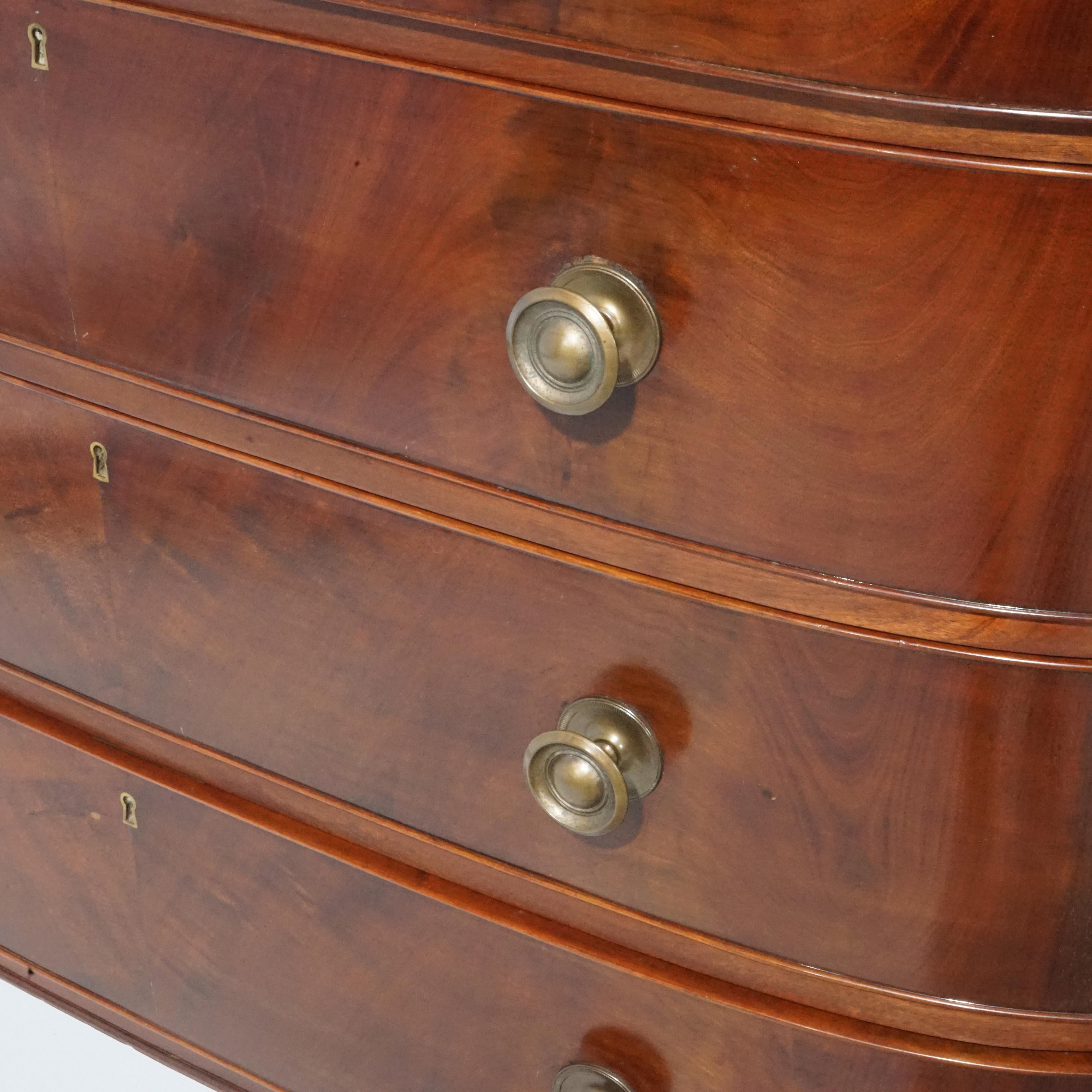 Antique Sheraton Mahogany & Flame Mahogany Swell Front & Reeded Leg Chest, c1820 7