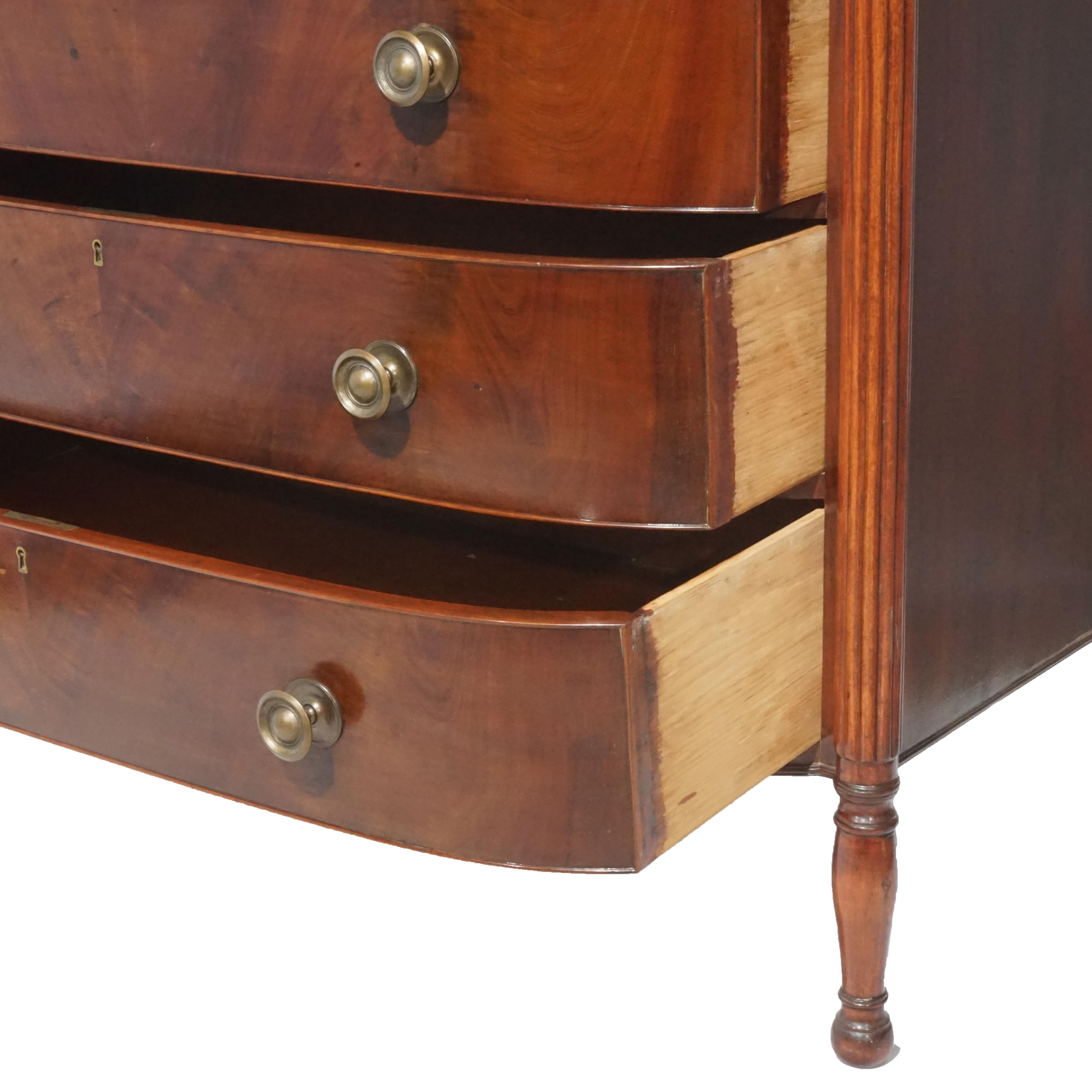 Antique Sheraton Mahogany & Flame Mahogany Swell Front & Reeded Leg Chest, c1820 8