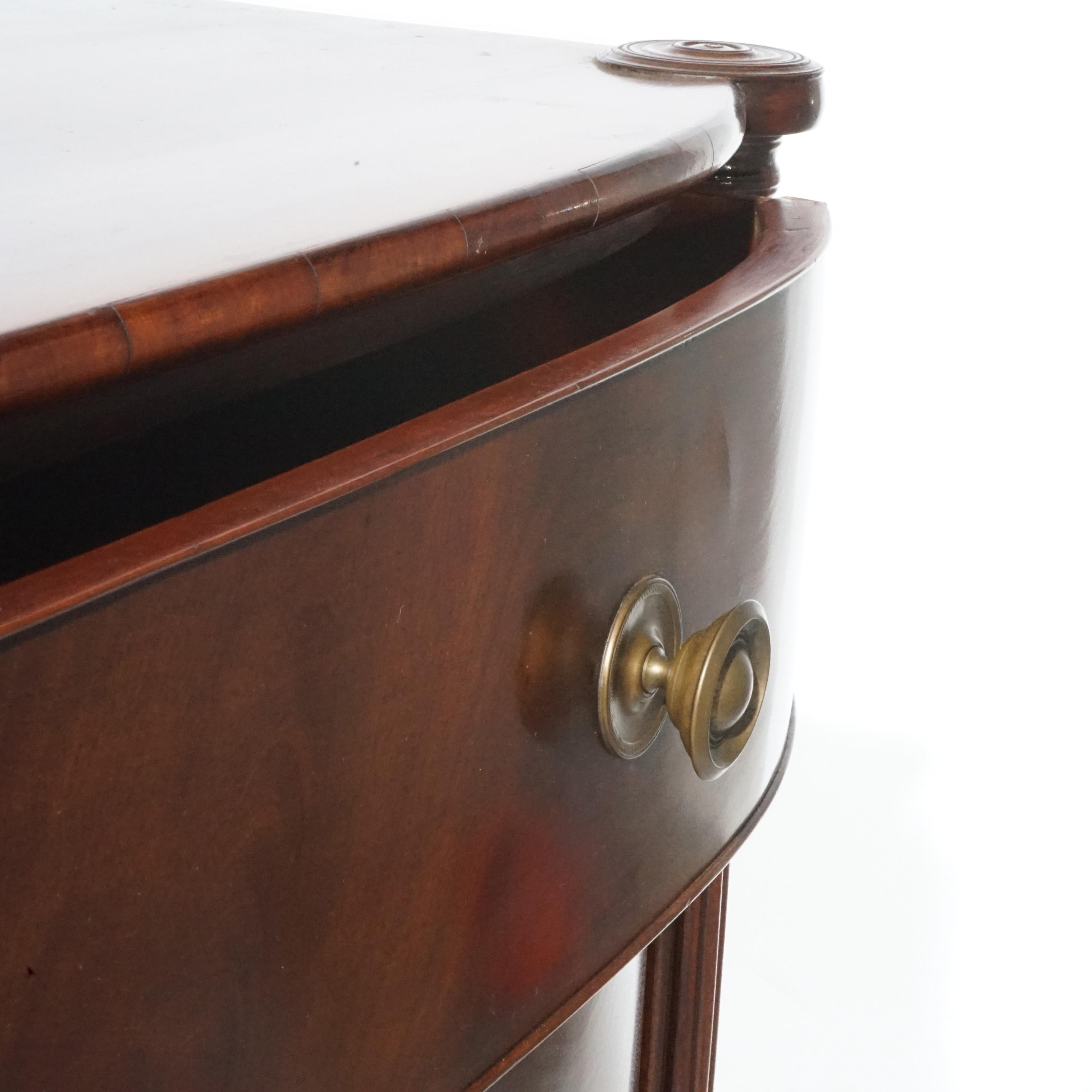 Antique Sheraton Mahogany & Flame Mahogany Swell Front & Reeded Leg Chest, c1820 9