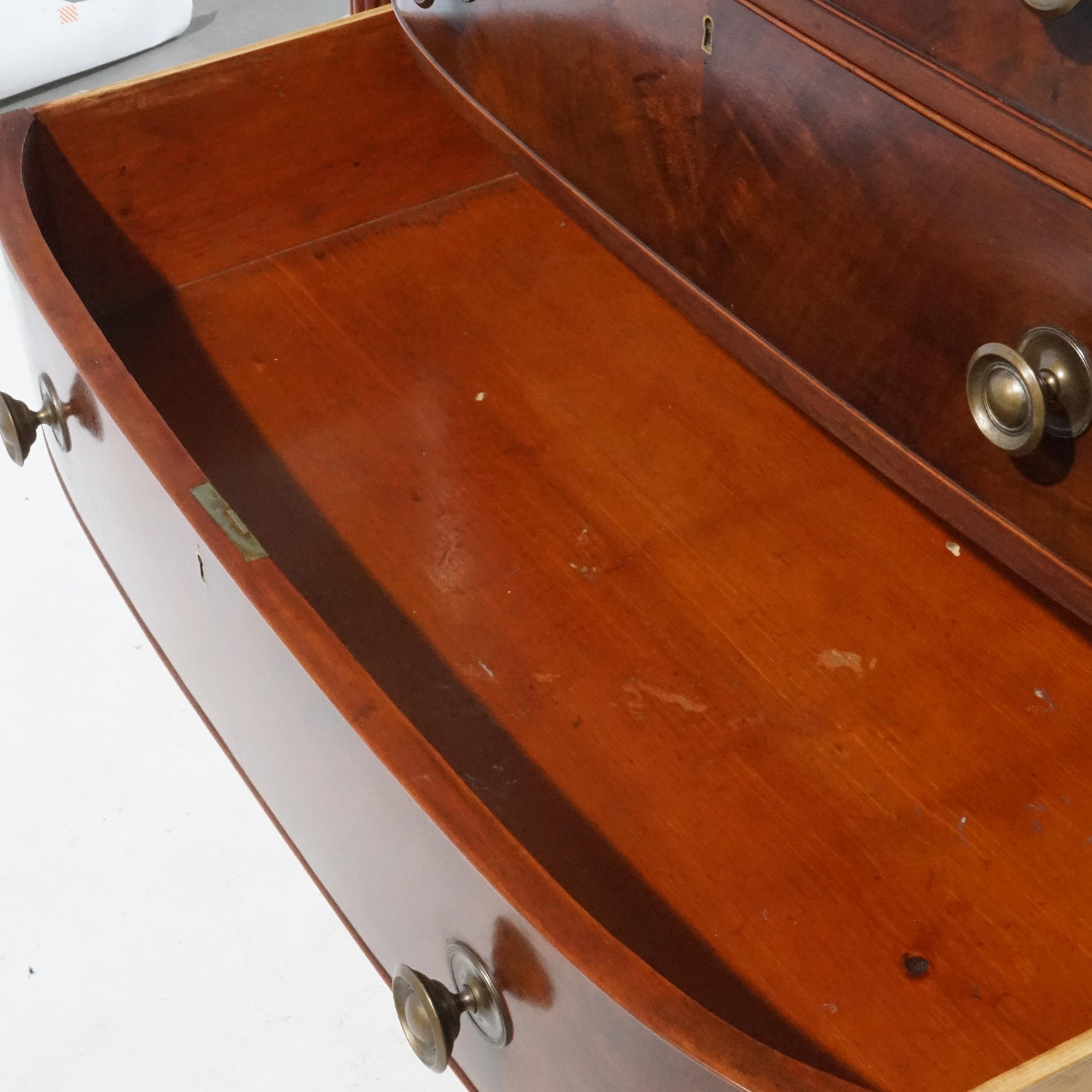 Antique Sheraton Mahogany & Flame Mahogany Swell Front & Reeded Leg Chest, c1820 11