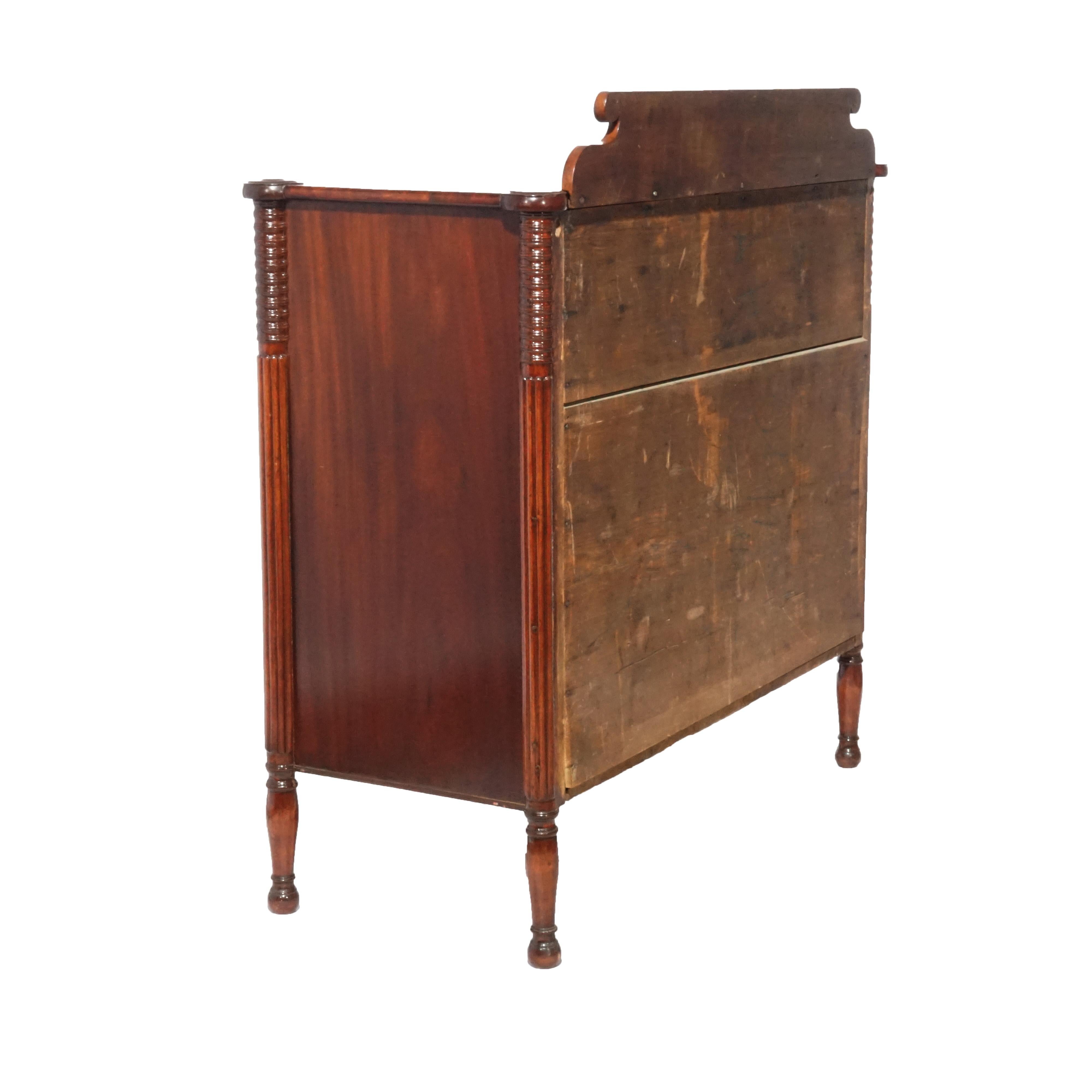 Antique Sheraton Mahogany & Flame Mahogany Swell Front & Reeded Leg Chest, c1820 12