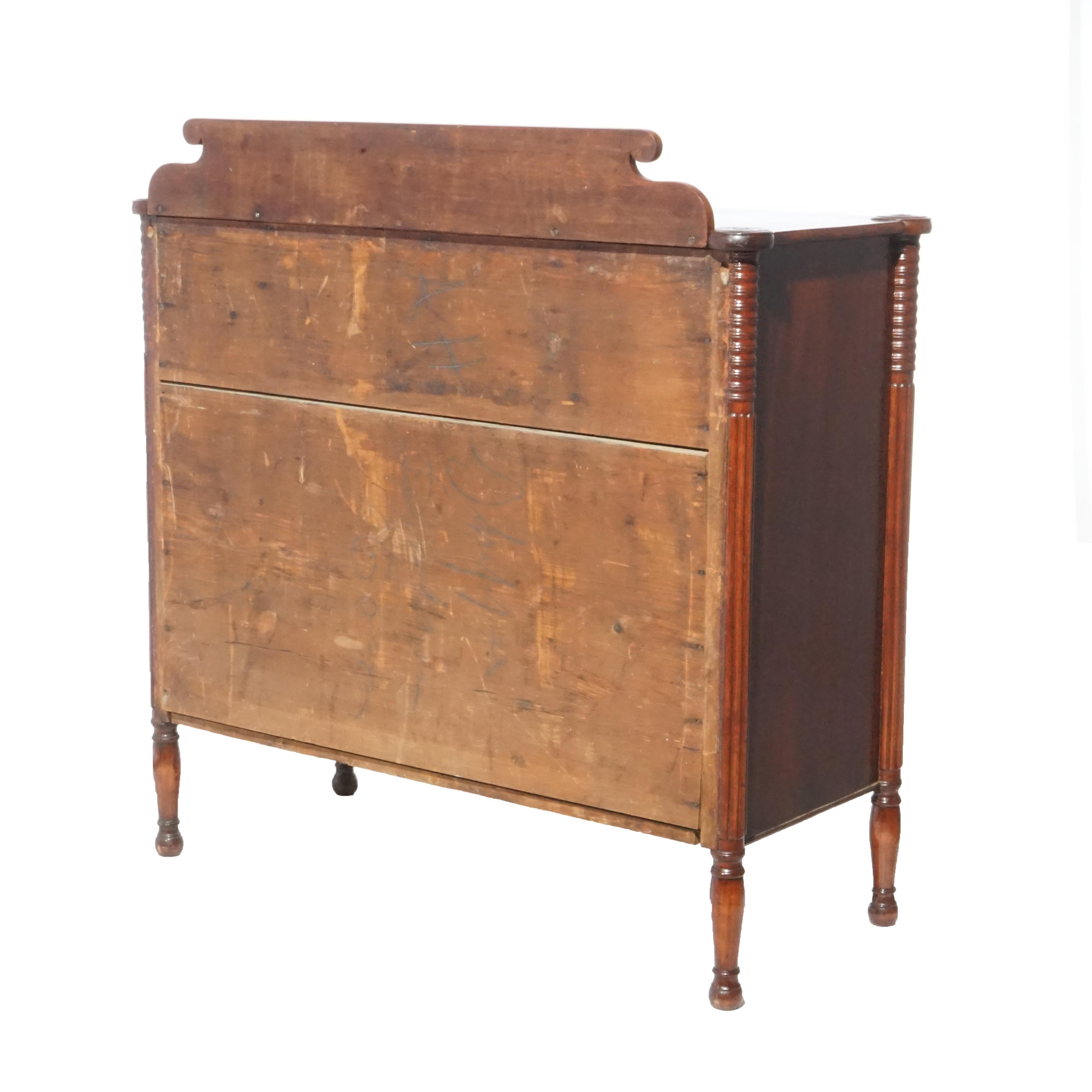 Antique Sheraton Mahogany & Flame Mahogany Swell Front & Reeded Leg Chest, c1820 13