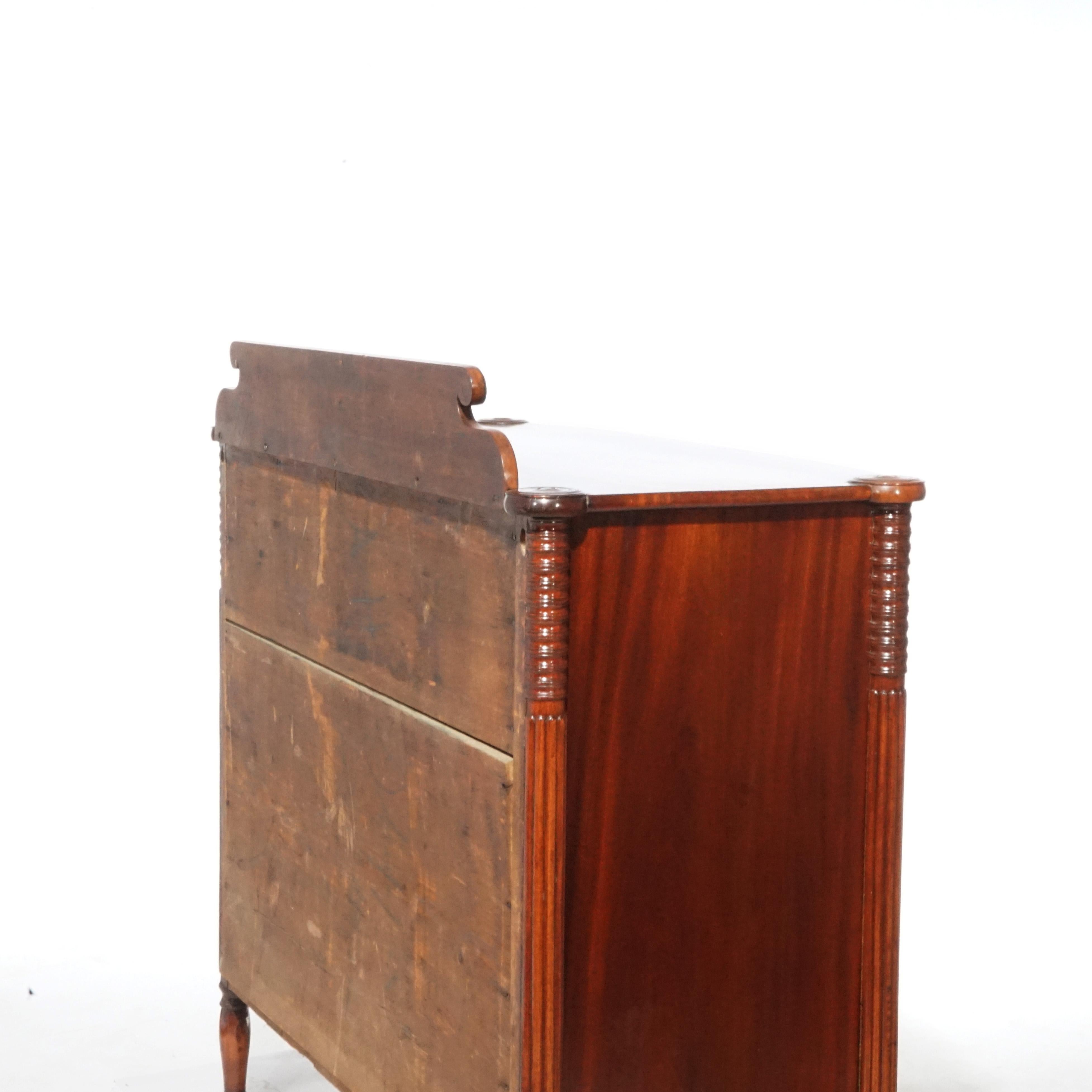 Antique Sheraton Mahogany & Flame Mahogany Swell Front & Reeded Leg Chest, c1820 14