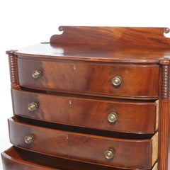 Antique Sheraton Mahogany & Flame Mahogany Swell Front & Reeded Leg Chest, c1820