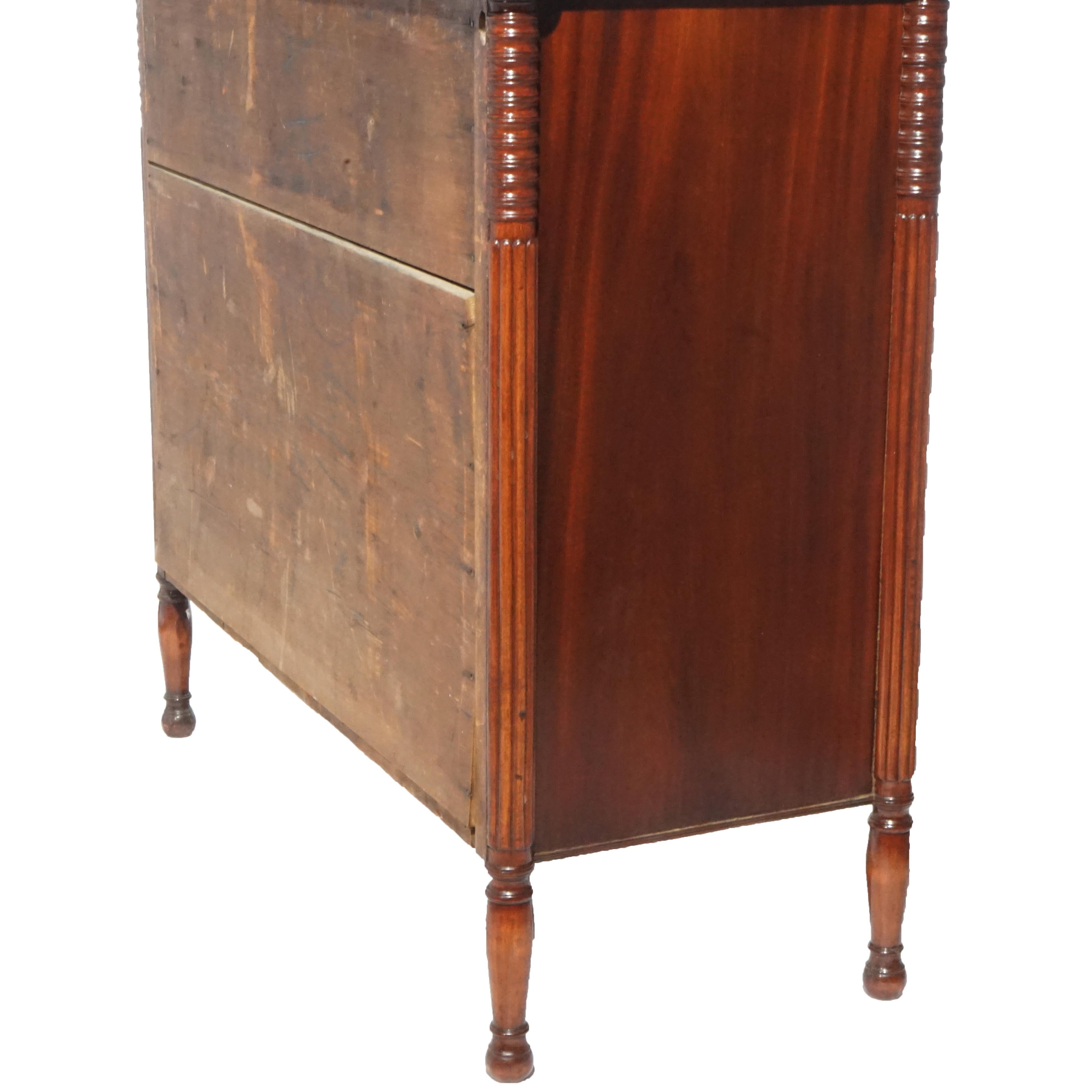 Antique Sheraton Mahogany & Flame Mahogany Swell Front & Reeded Leg Chest, c1820 15