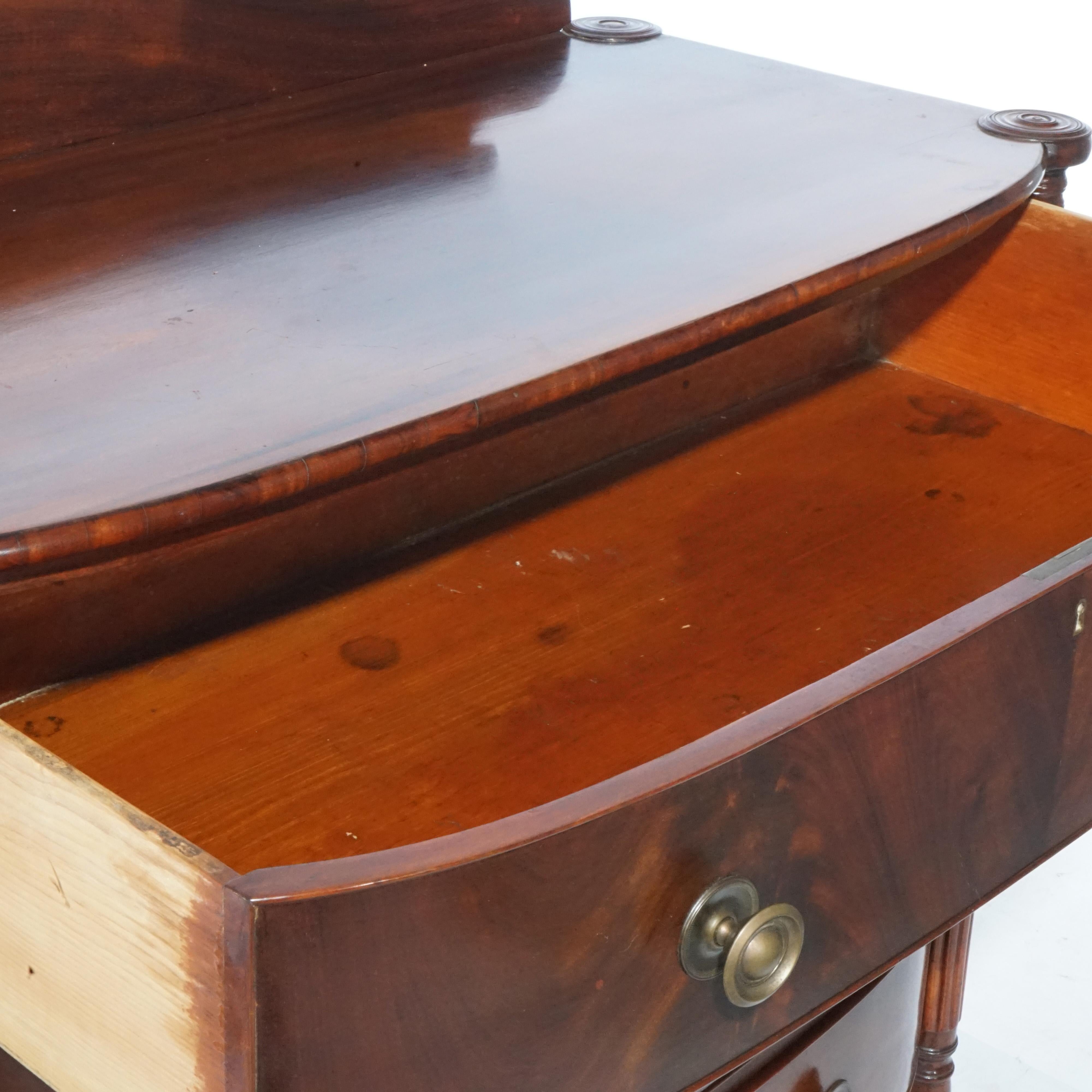 19th Century Antique Sheraton Mahogany & Flame Mahogany Swell Front & Reeded Leg Chest, c1820