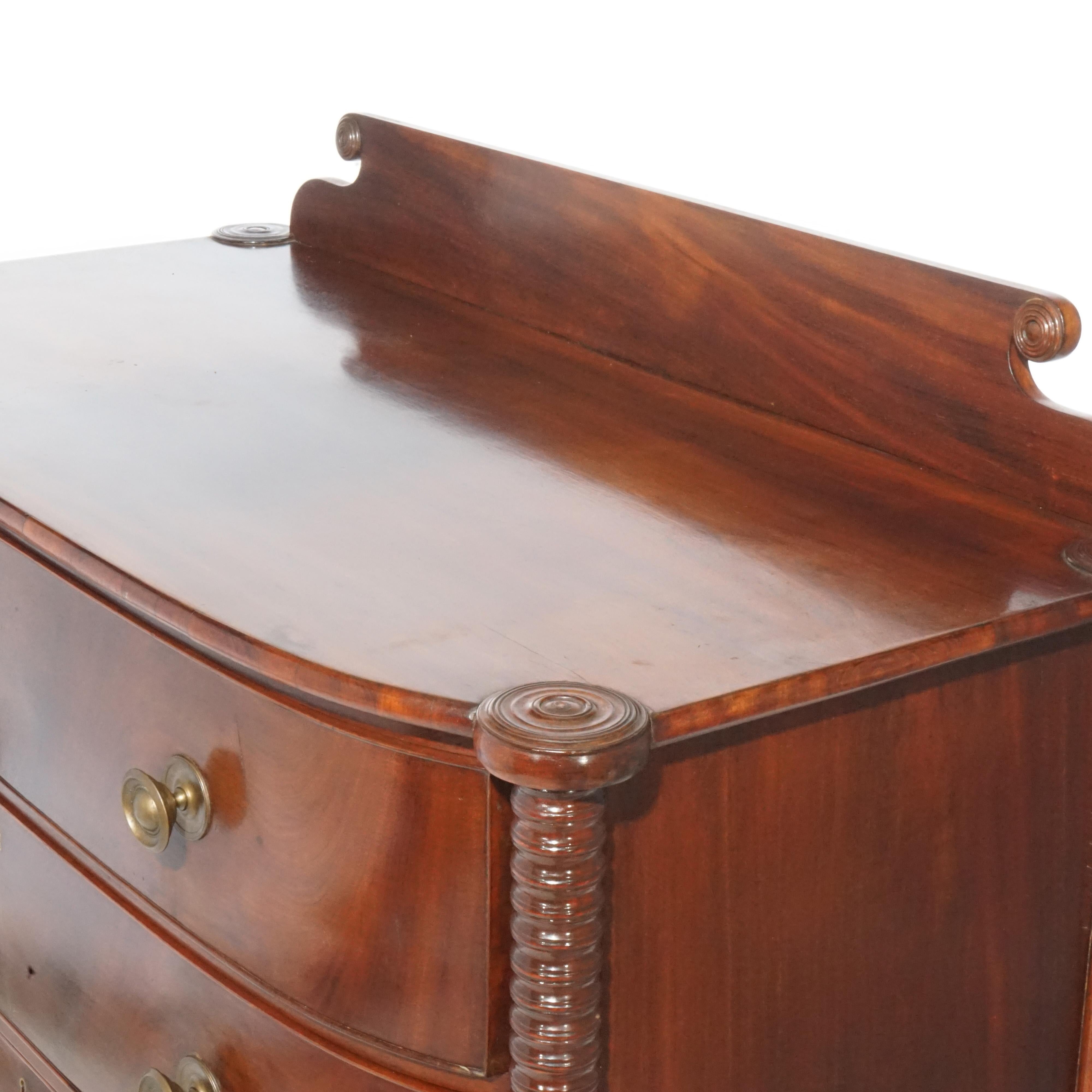Antique Sheraton Mahogany & Flame Mahogany Swell Front & Reeded Leg Chest, c1820 1
