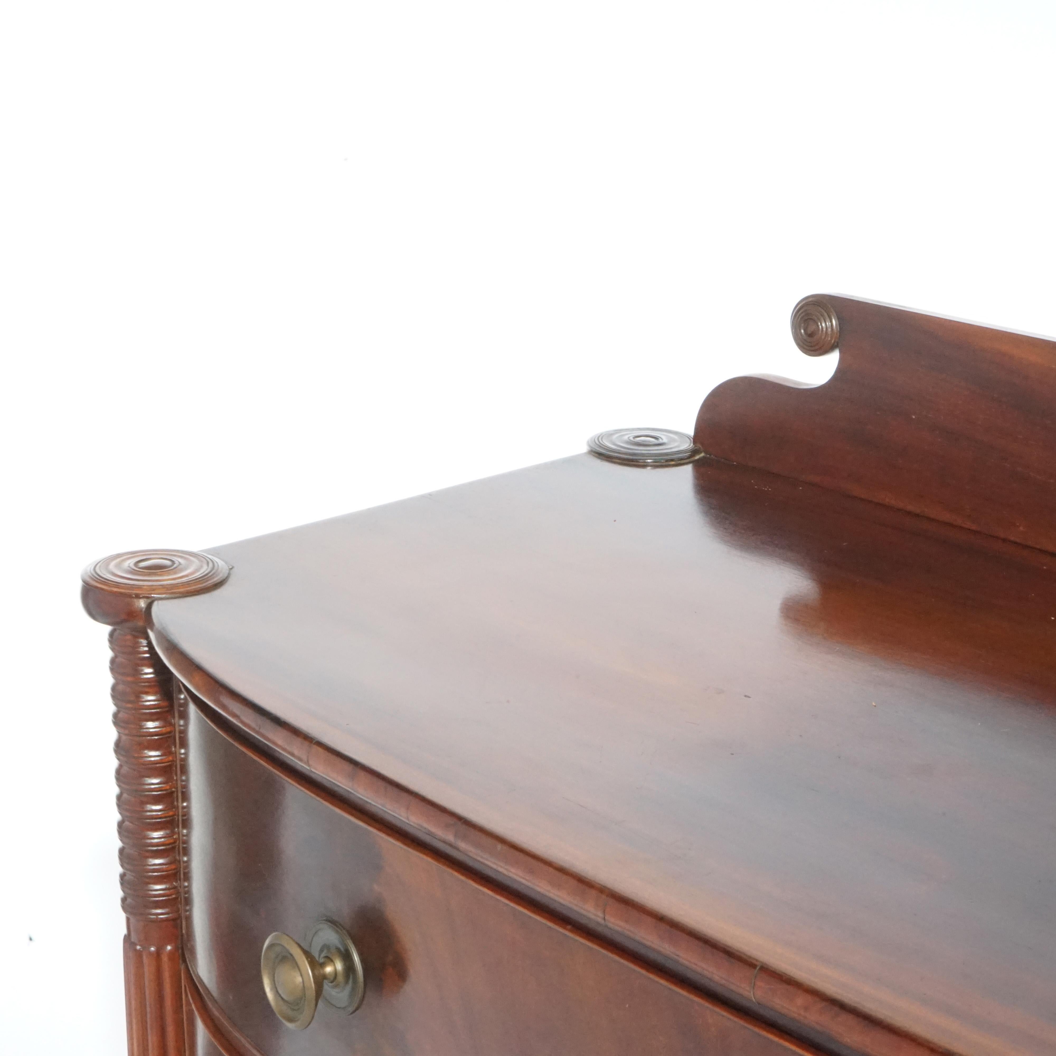 Antique Sheraton Mahogany & Flame Mahogany Swell Front & Reeded Leg Chest, c1820 2