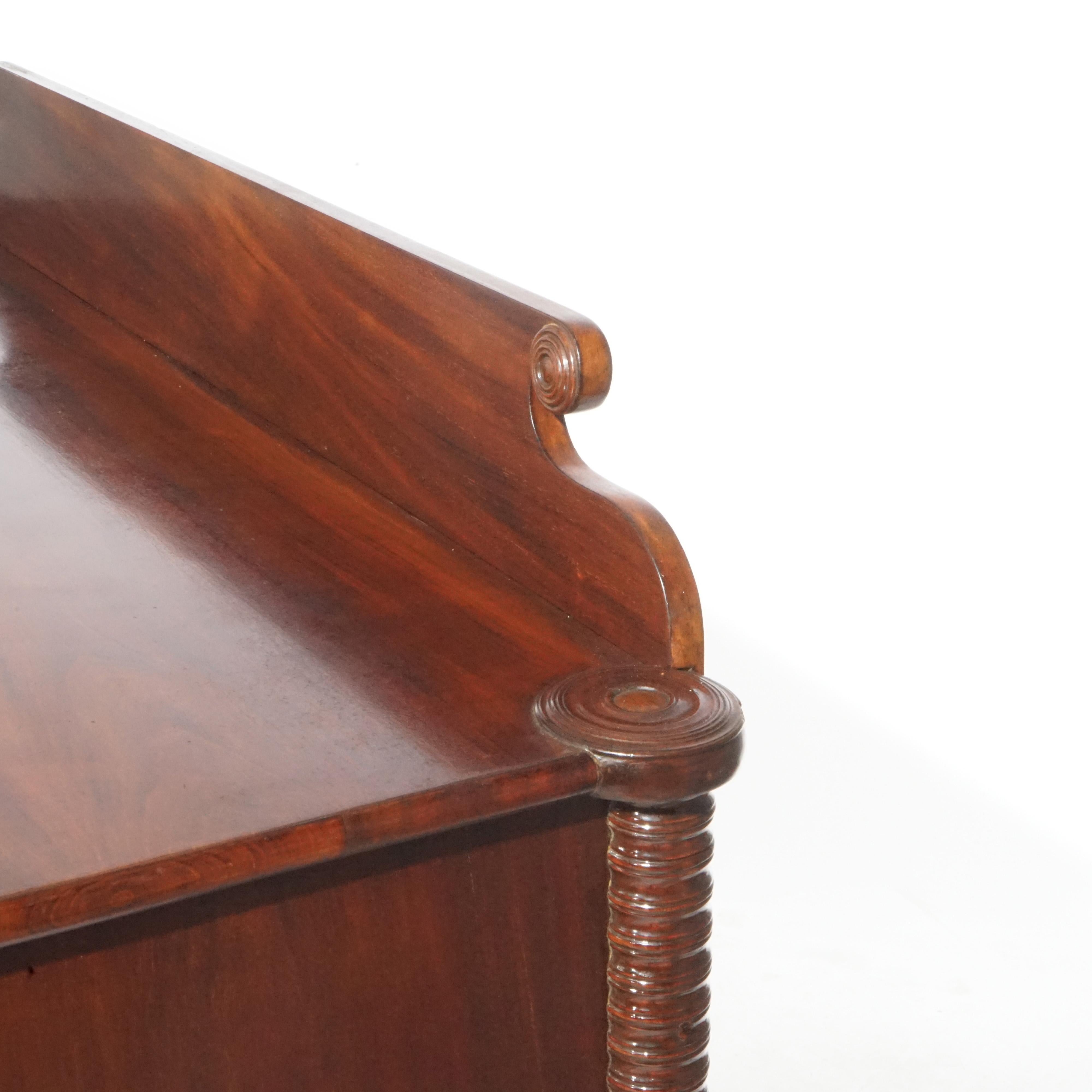Antique Sheraton Mahogany & Flame Mahogany Swell Front & Reeded Leg Chest, c1820 3