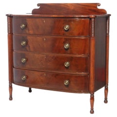 Antique Sheraton Mahogany & Flame Mahogany Swell Front & Reeded Leg Chest, c1820