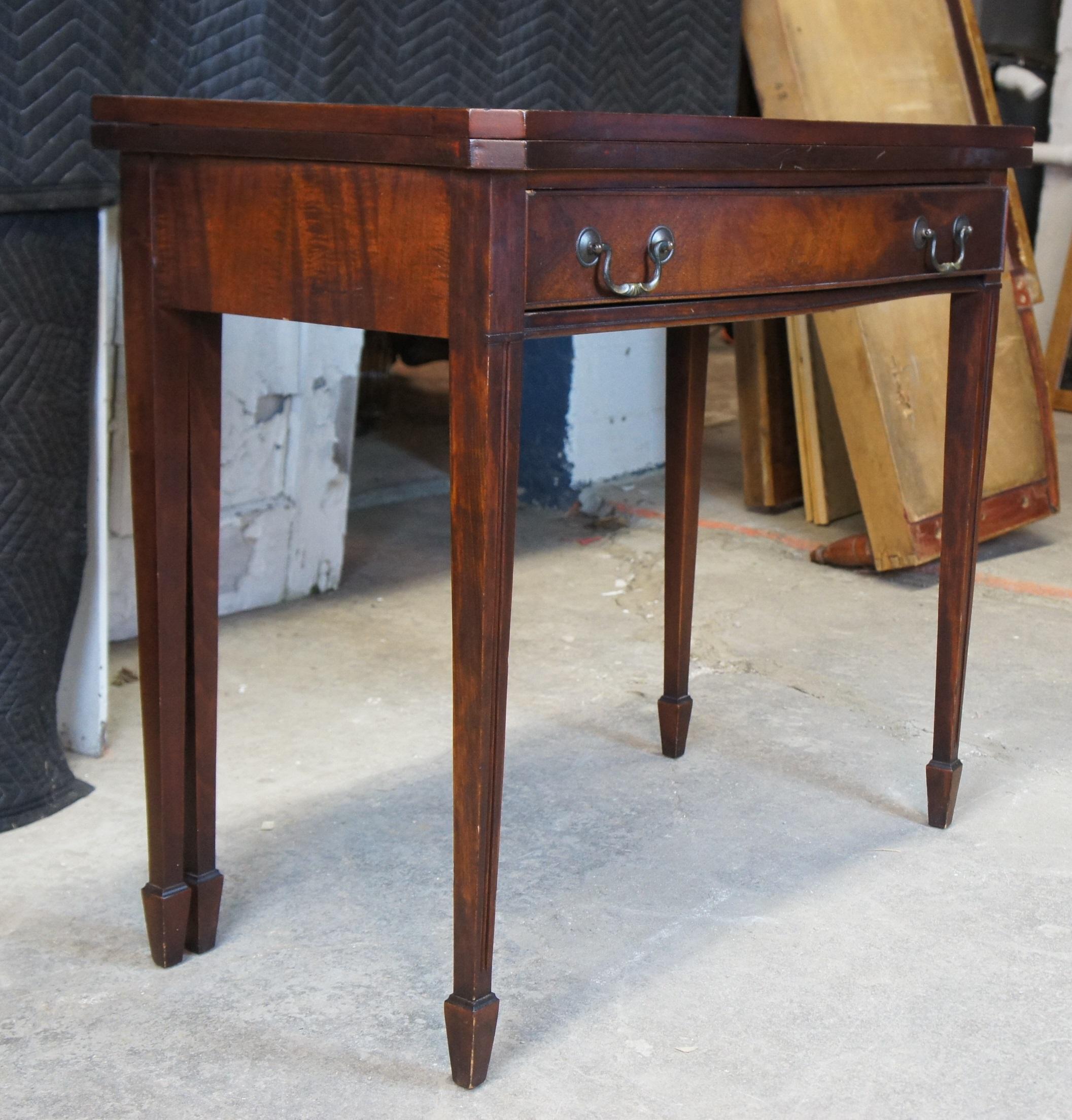 Antique Sheraton Mahogany Flip Top Gateleg Card Game Entry Console Hall Table 3