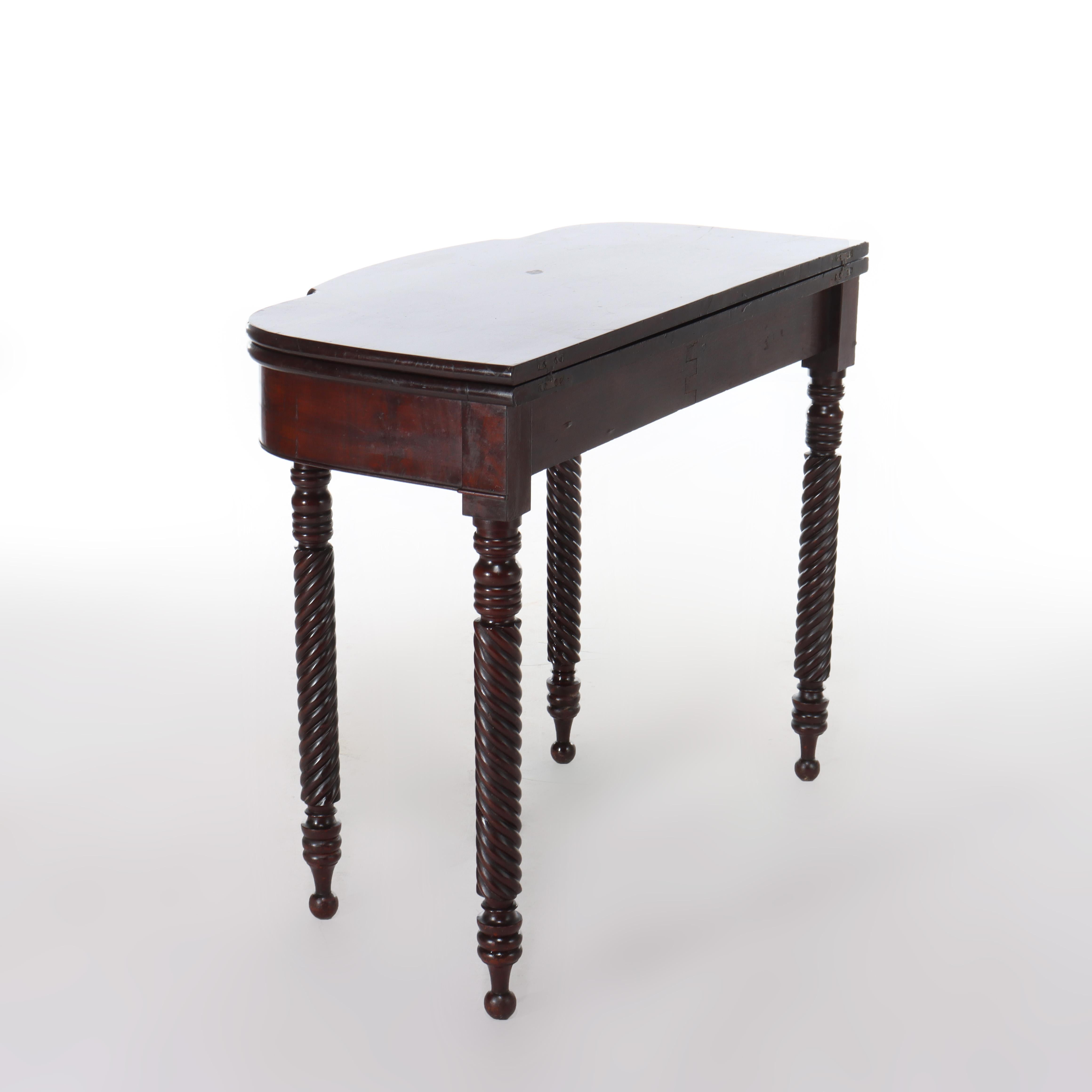 Antique Sheraton Mahogany Game Table With Rope Carved Legs Unsigned For Sale 10