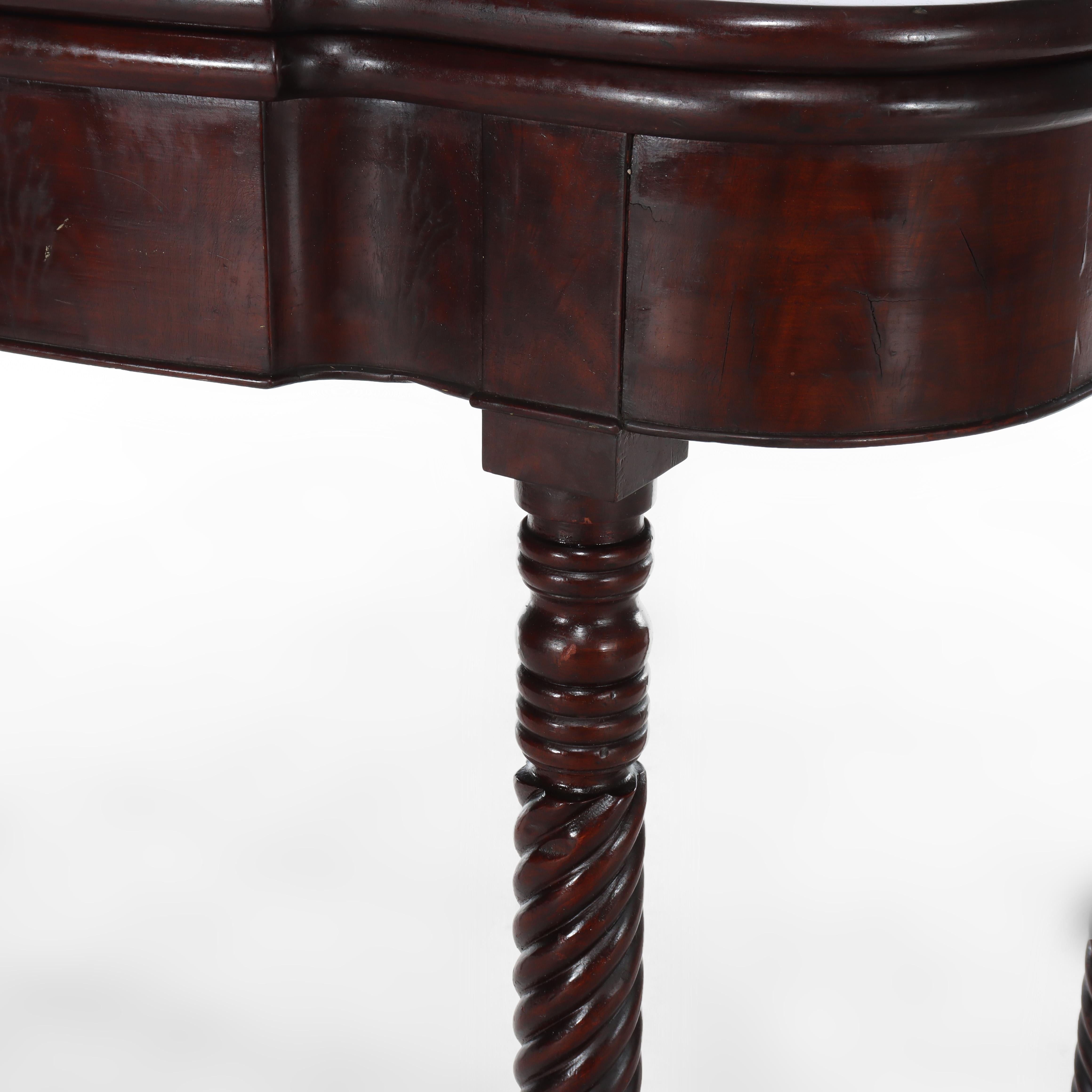 Antique Sheraton Mahogany Game Table With Rope Carved Legs Unsigned In Good Condition For Sale In Big Flats, NY