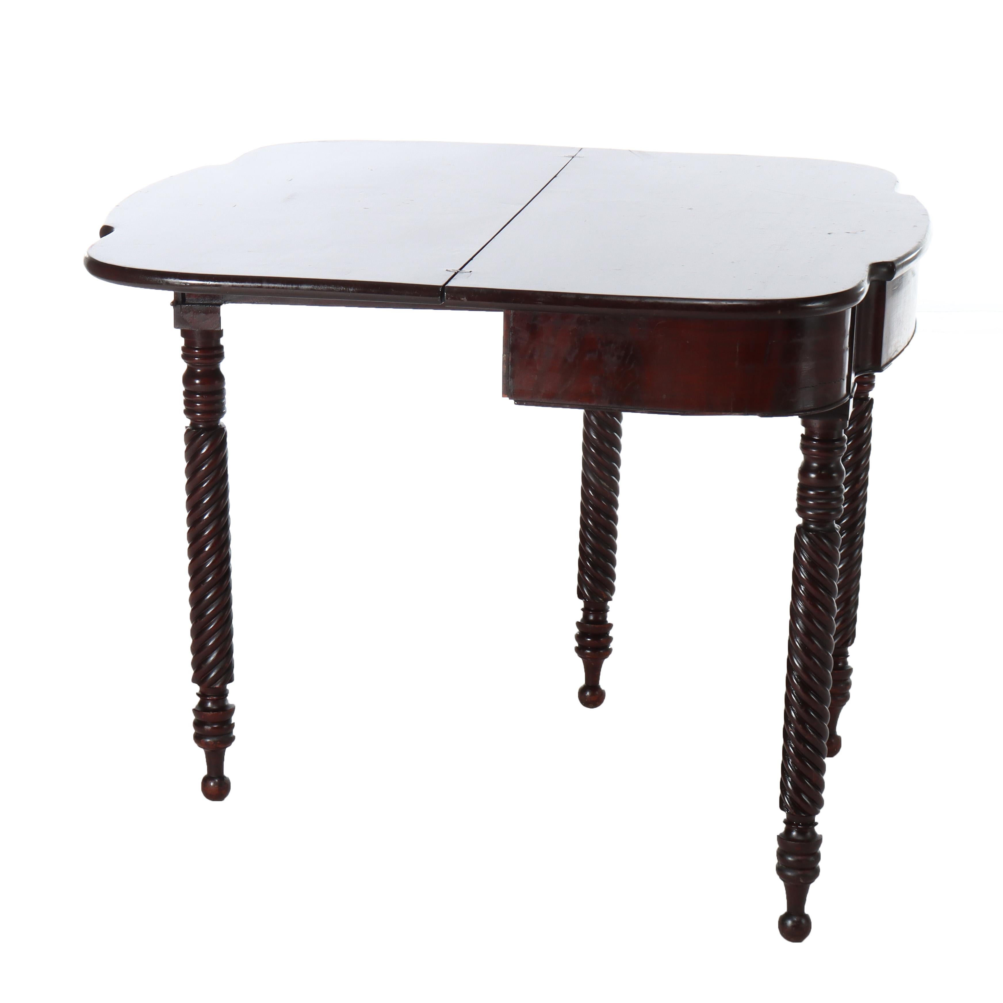 Antique Sheraton Mahogany Game Table With Rope Carved Legs Unsigned For Sale 2