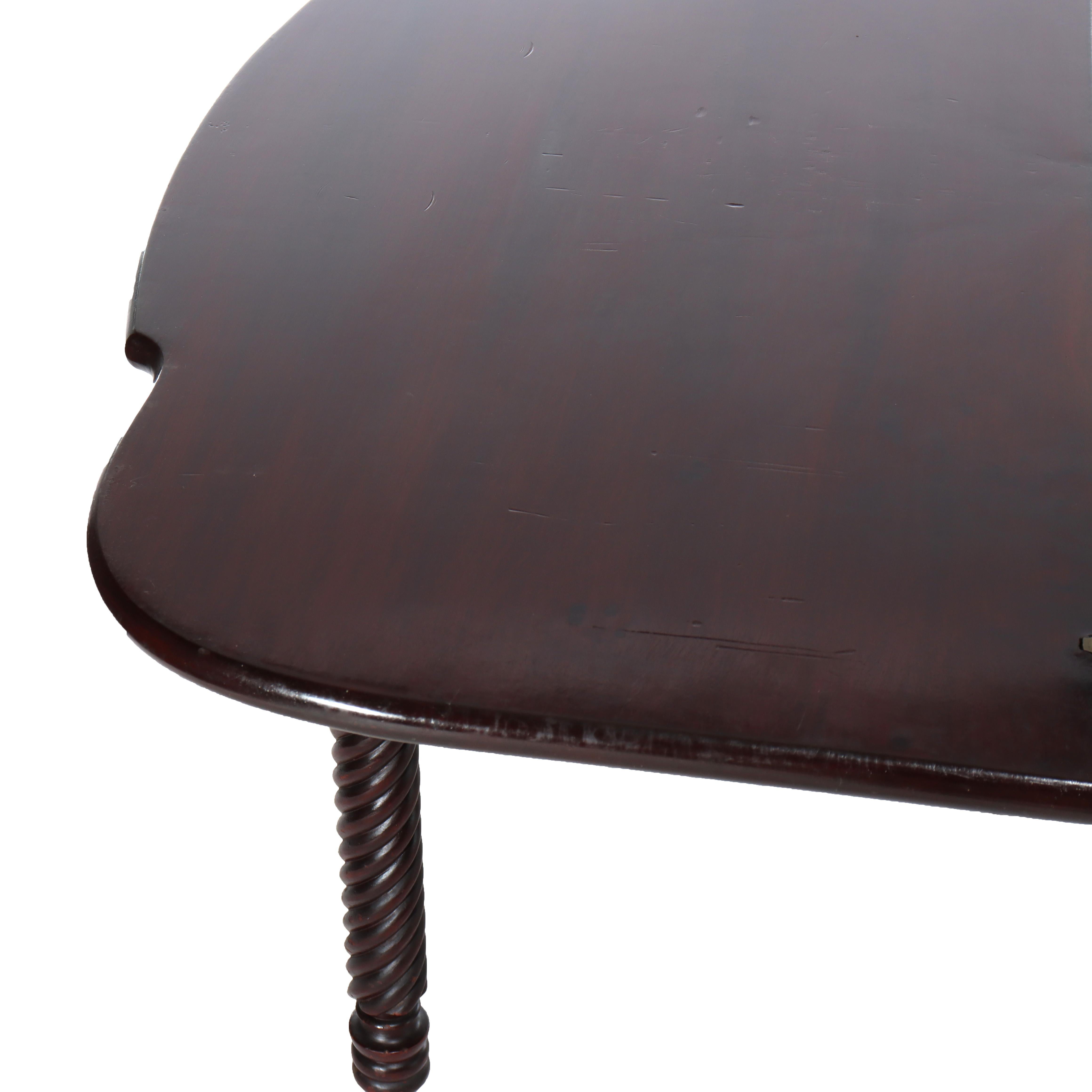 Antique Sheraton Mahogany Game Table With Rope Carved Legs Unsigned For Sale 3