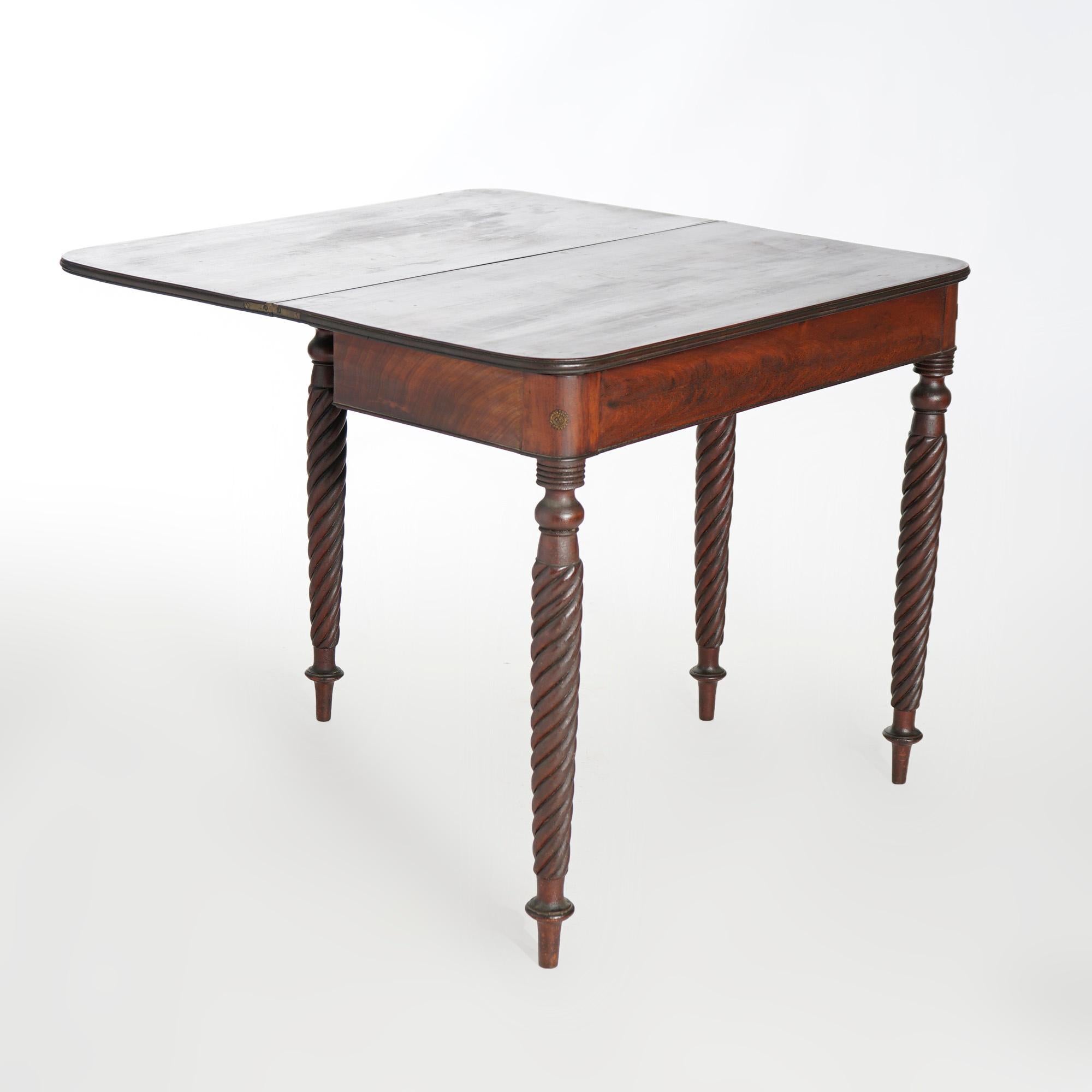 American Antique Sheraton Mahogany Game Table with Rope Twist Legs, Circa 1830