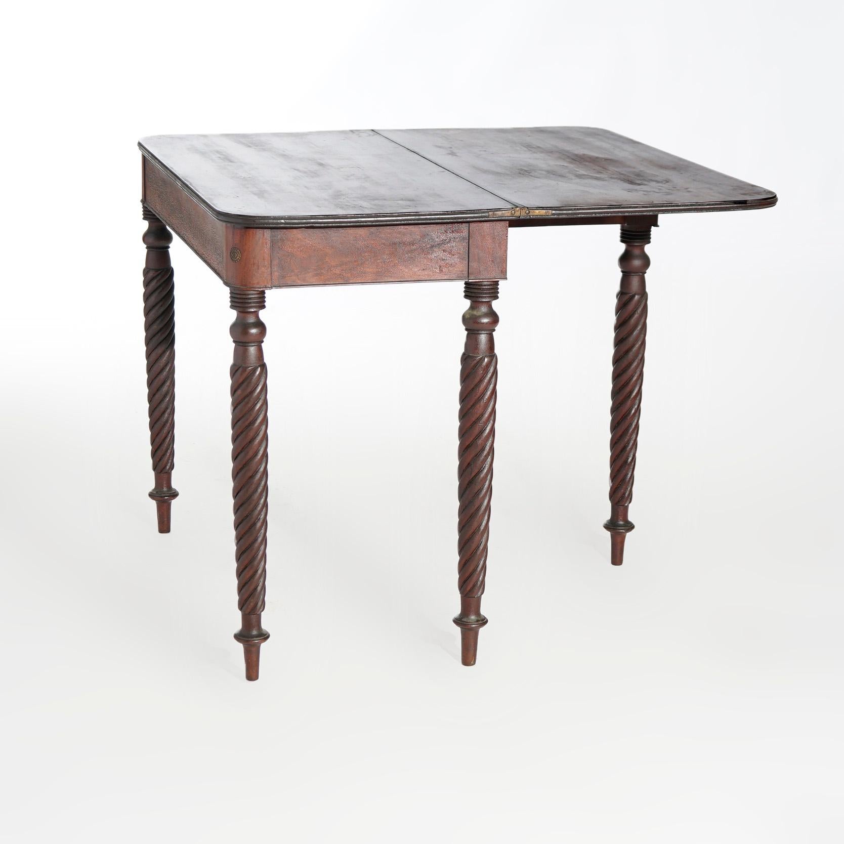 Antique Sheraton Mahogany Game Table with Rope Twist Legs, Circa 1830 In Good Condition In Big Flats, NY