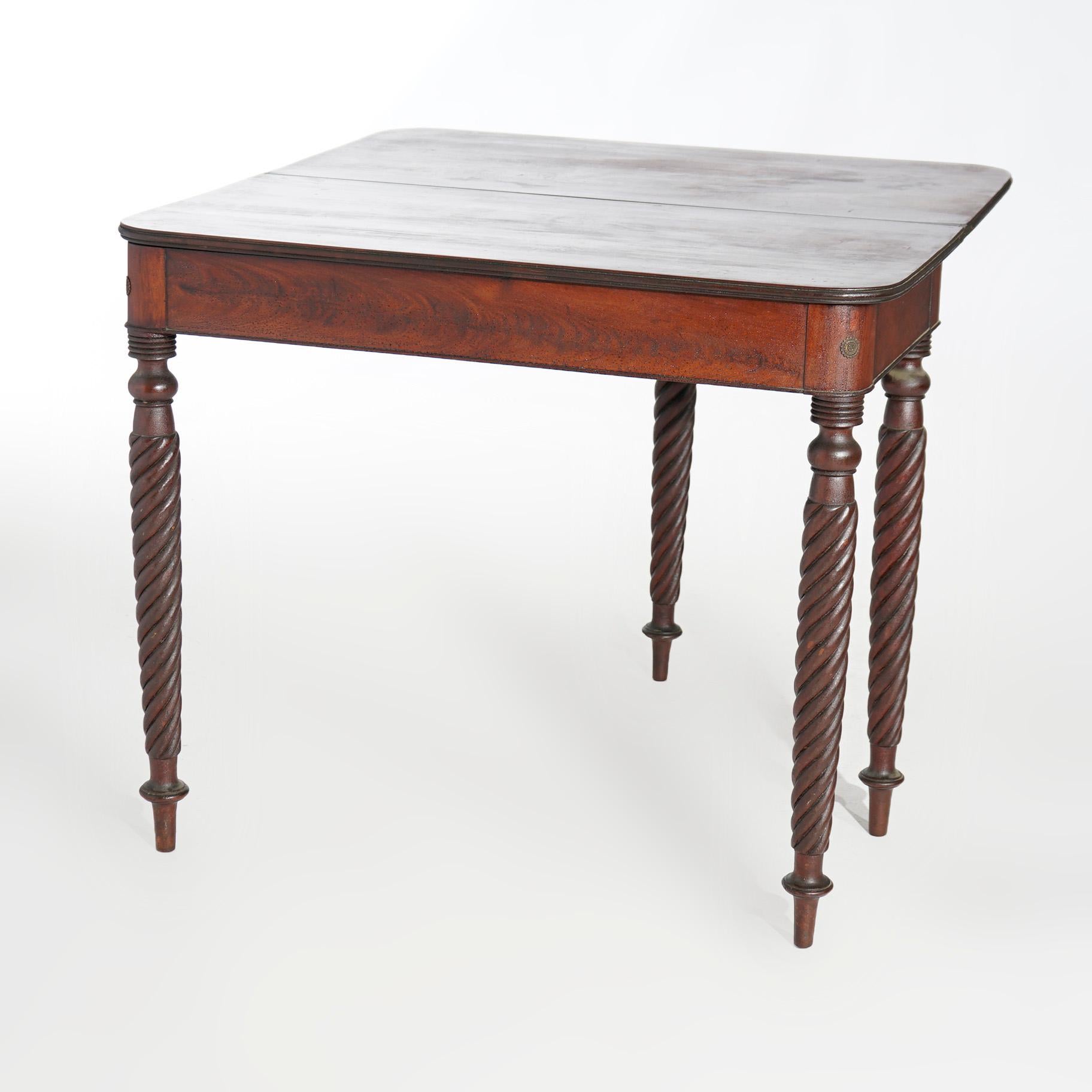 19th Century Antique Sheraton Mahogany Game Table with Rope Twist Legs, Circa 1830