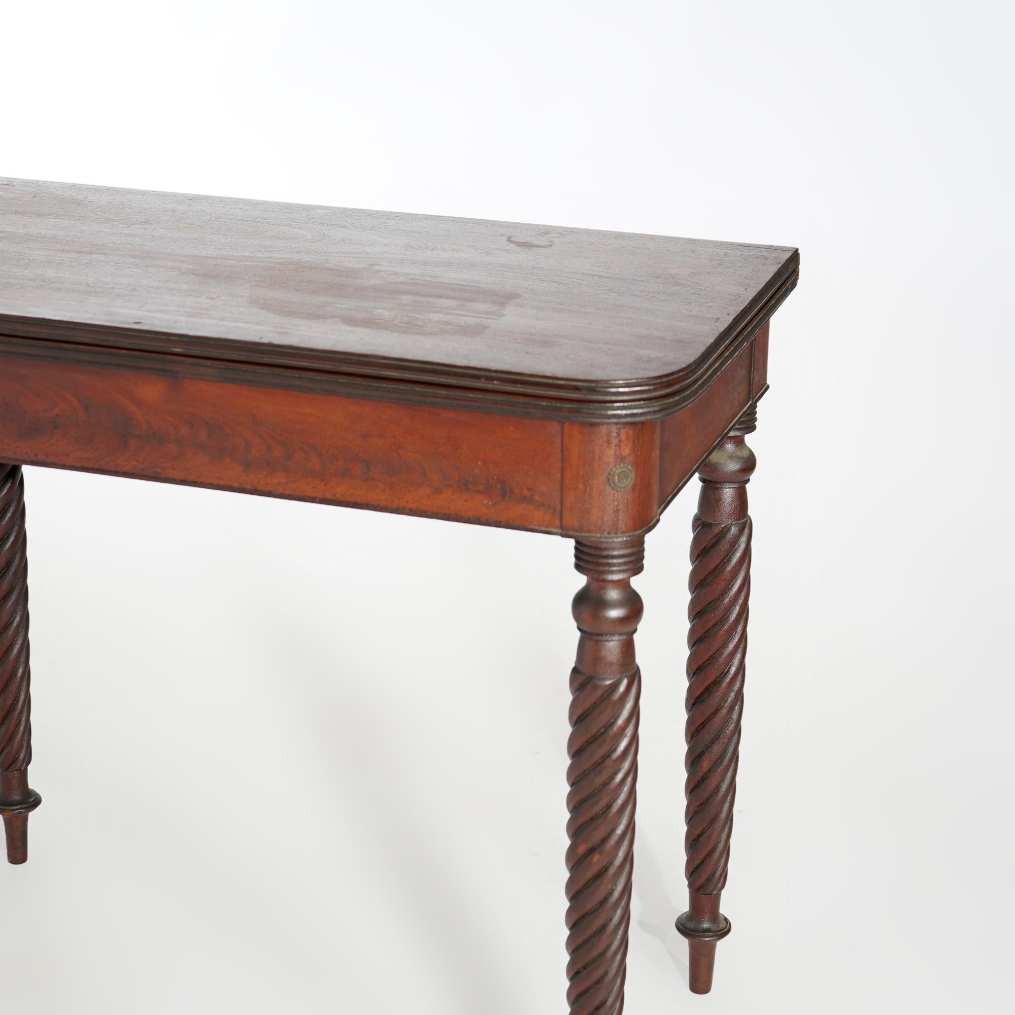 Antique Sheraton Mahogany Game Table with Rope Twist Legs, Circa 1830 1