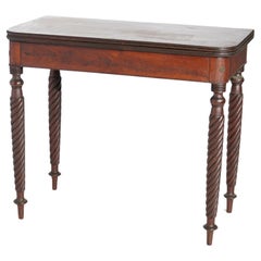 Antique Sheraton Mahogany Game Table with Rope Twist Legs, Circa 1830