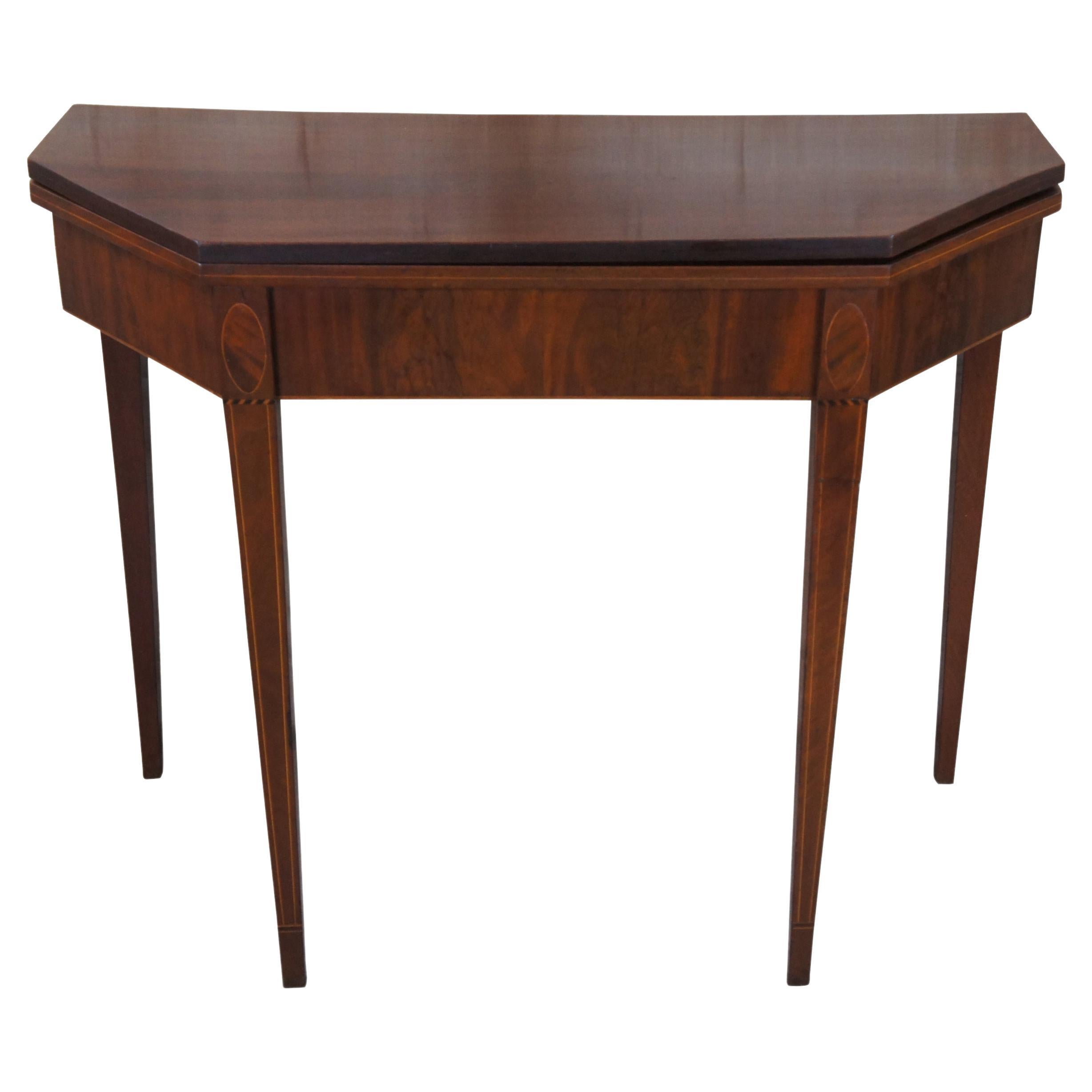 Antique Sheraton Mahogany Inlaid Octagonal Flip Top Game Card Tea Console Table For Sale