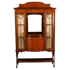 Antique Sheraton Regency Revival Inlaid Display Case China Cabinet Hutch 1900