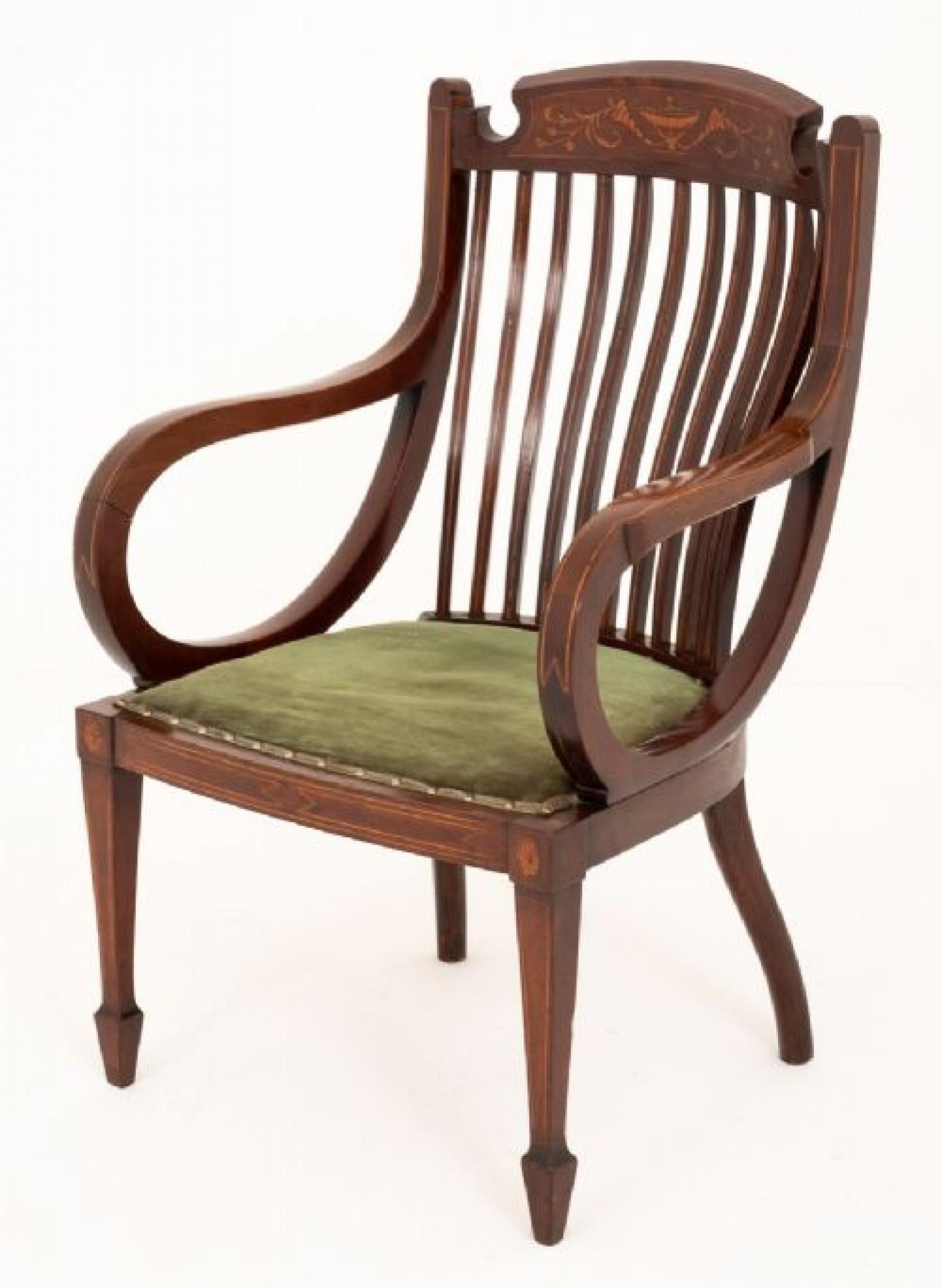 Antique Sheraton Revival Arm Chair Elbow Chairs 1890 For Sale 7