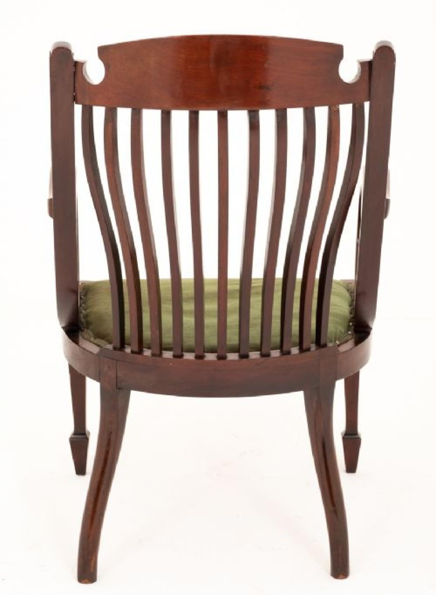 Antique Sheraton Revival Arm Chair Elbow Chairs 1890 In Good Condition For Sale In Potters Bar, GB